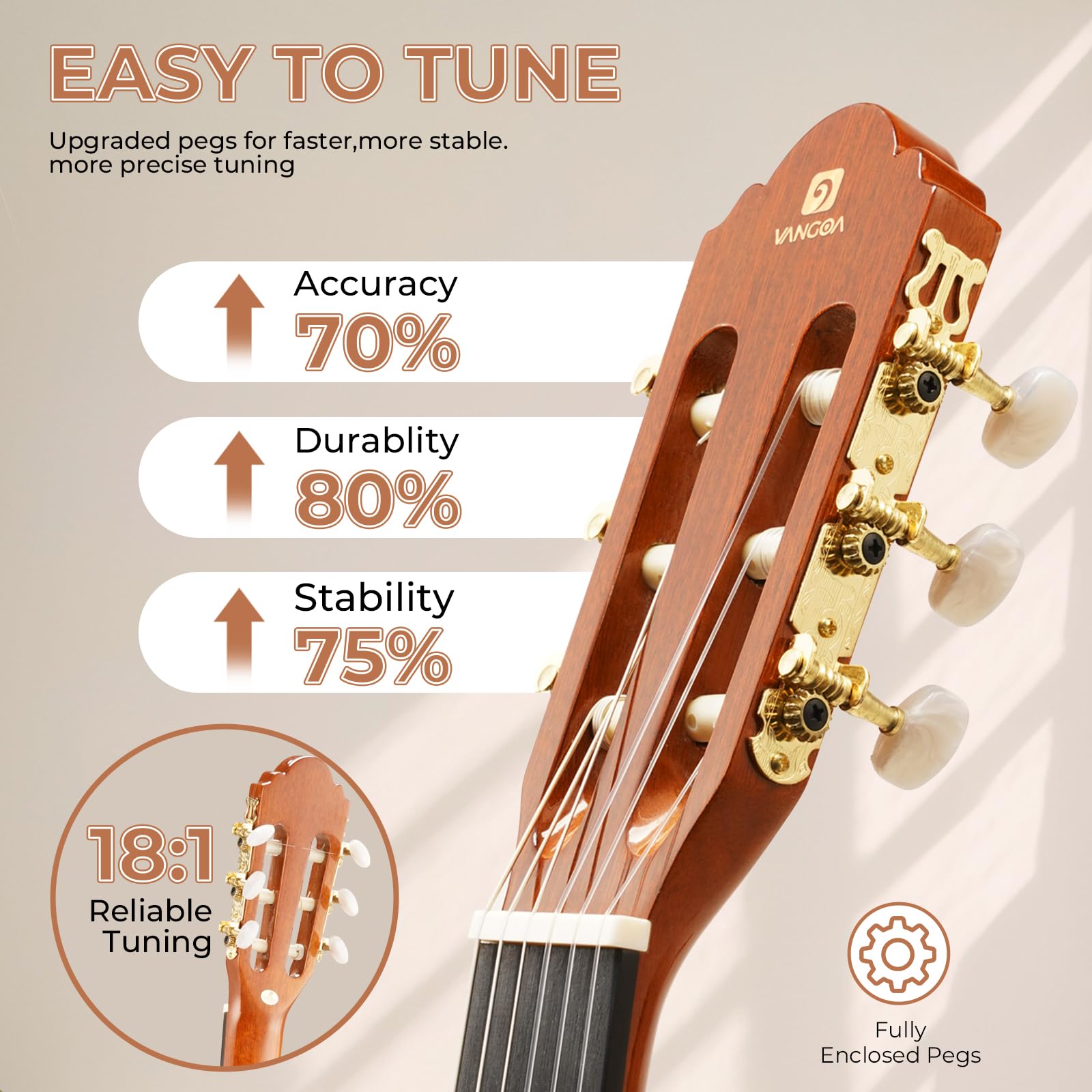 Vangoa 80 cm - 6-strunowa czerwona sosna akustyczna gitara klasyczna zestaw - kolor drewna