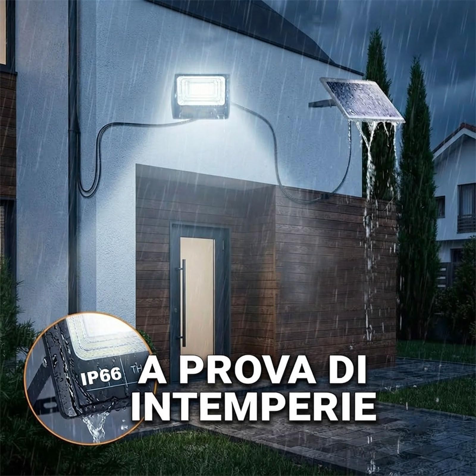 Faro Solare LED 800W con Pannello Solare, Luce Esterno 6500K Ultra Potente, Sensore Crepuscolare Automatico, Telecomando, IP66 Impermeabile, Faretto da Esterno per Giardino, Cortile, Strada