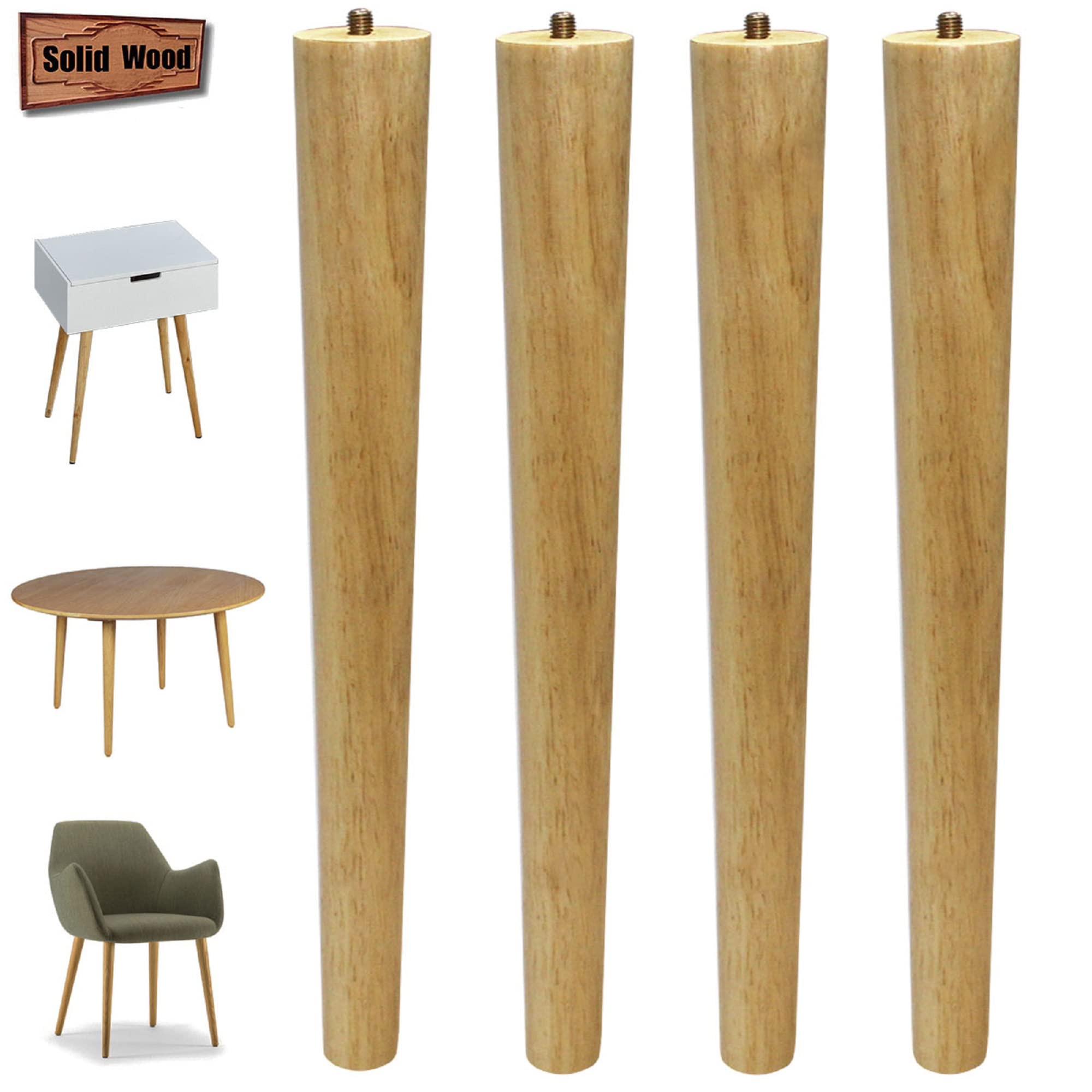 Sopicoz Table Legs 16 inch Wood Furniture Legs for Coffee Table End Table Mid-Century Modern DIY Furniture Tapered Natural Threaded 5/16'' Hanger Bolts Pack of 4…