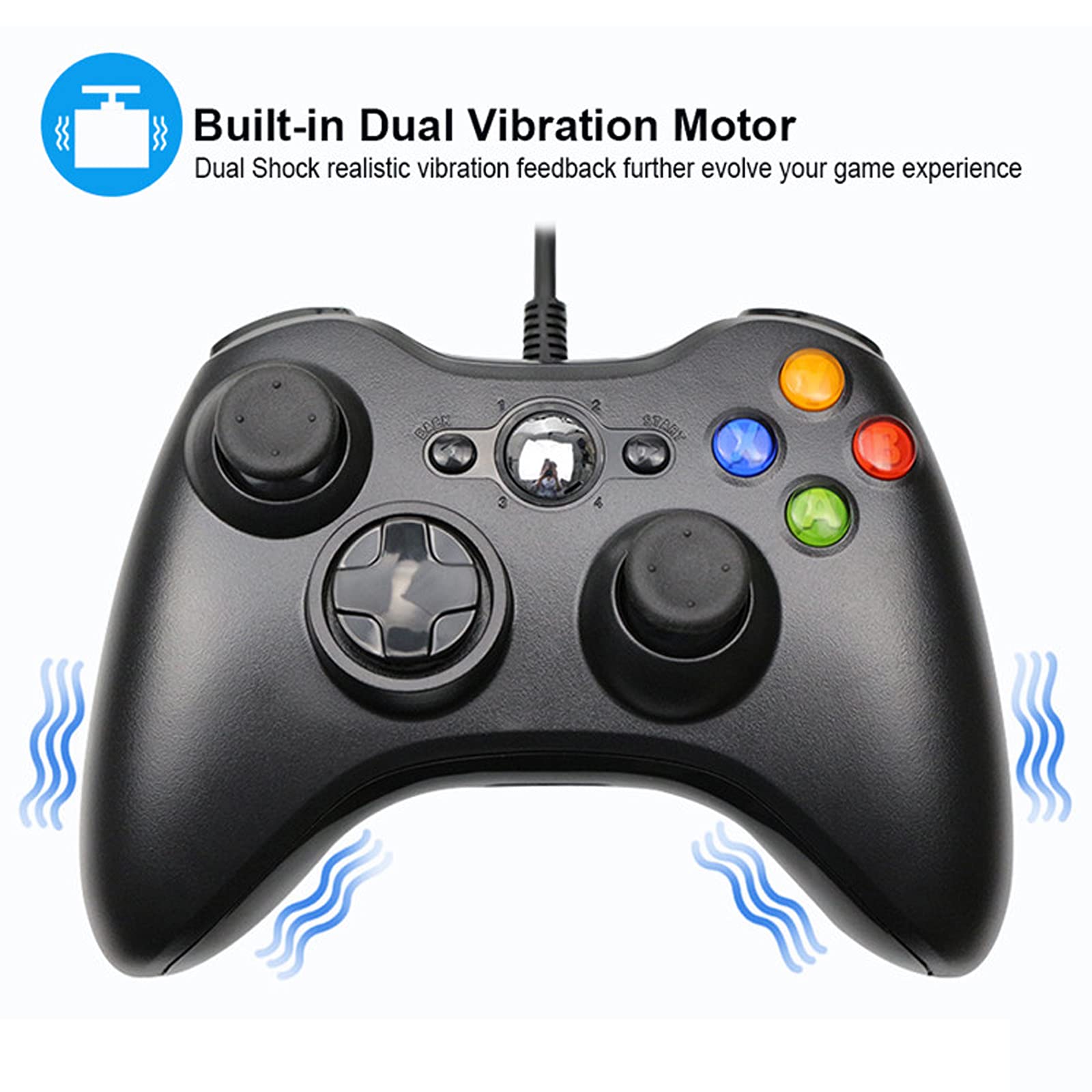 Przewodowy kontroler do Xbox 360, Hovlia USB Game Kontroler PC z ulepszonym joystick kompatybilny z Microsoft Xbox 360 i Slim/PC Windows 10/8/7 (czarny)