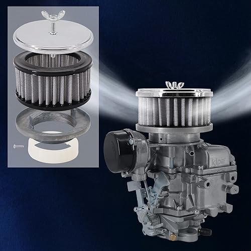 Miniatura 9 de KIPA Filtro Limpiador de Aire de Cromo 4" x 2" ensamblaje Se ajusta para carburador con diámetro de cuello de 2 58" o 2 516" Lavable 7151 4354 1489