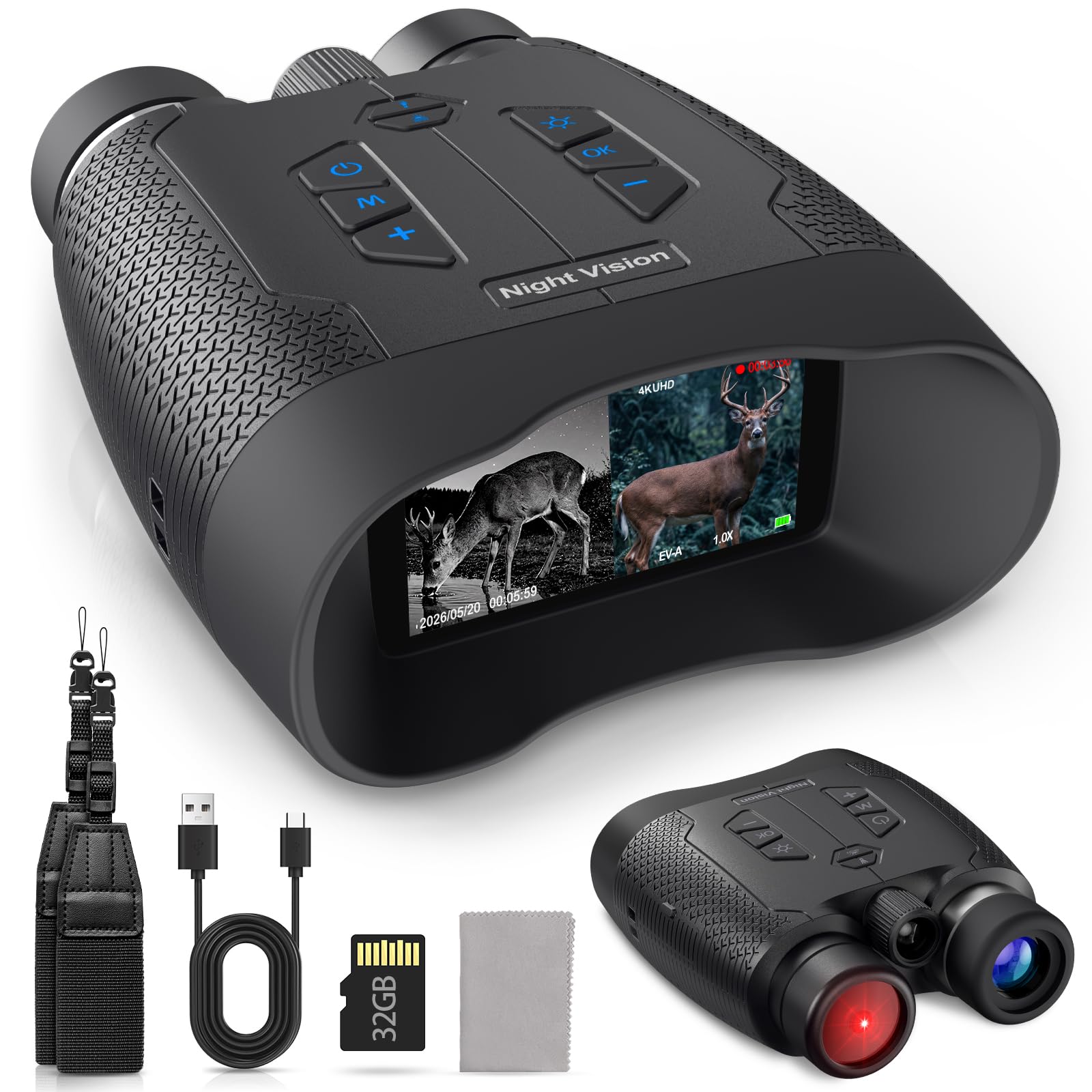 Binocolo Visione Notturna 4K, binocolo a infrarossi, da 40 MP | Batteria da 5000mAh, Zoom Digitale 8X, portata di 500M e Scheda da 32GB per Caccia, Campeggio Sicurezza e Attività all'aperto