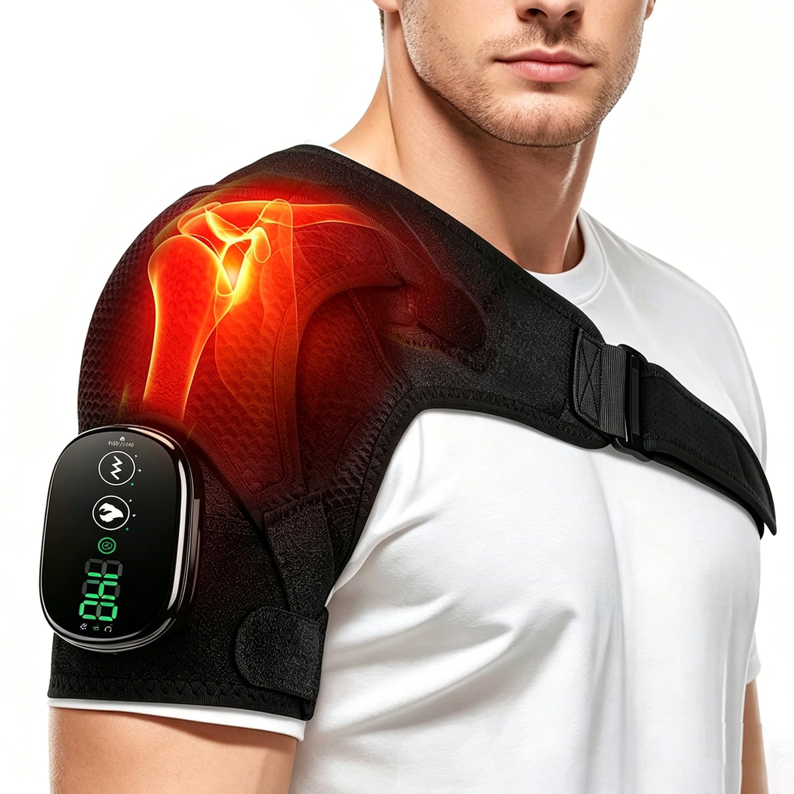 Masajeador de hombros, masajeador de hombros, vendaje de hombro con 3 niveles de calor y función de vibración, masajeador de cuello y hombros para casa, oficina, papá, mamá, masajista
