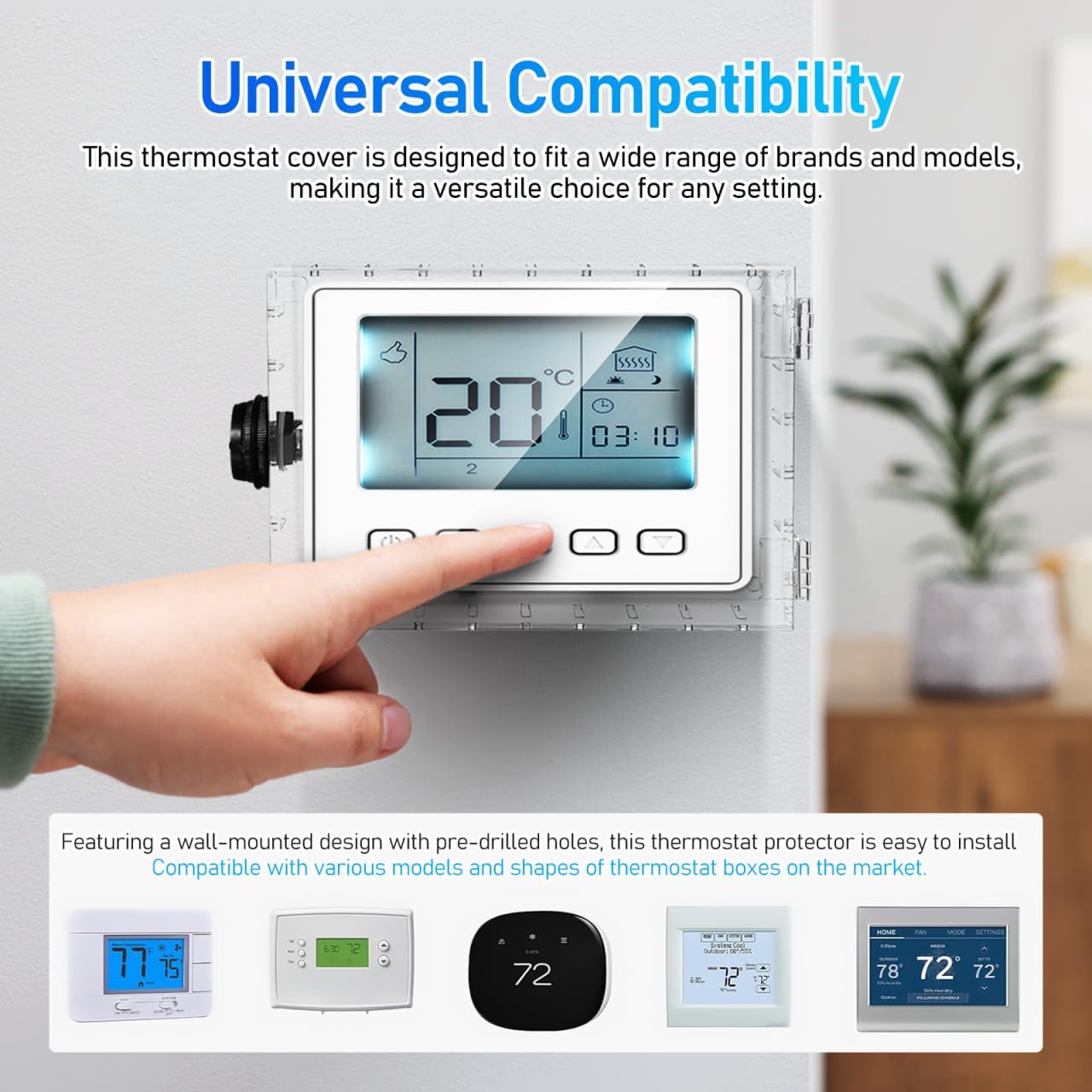 NOLITOY Large Clear Acrylic Thermostat Lock Box Cover with Combination Lock Universal Transparent Wall Protector Guard for Home Office AC Control Decorative Plate Baby Proofing 8.66 Inches