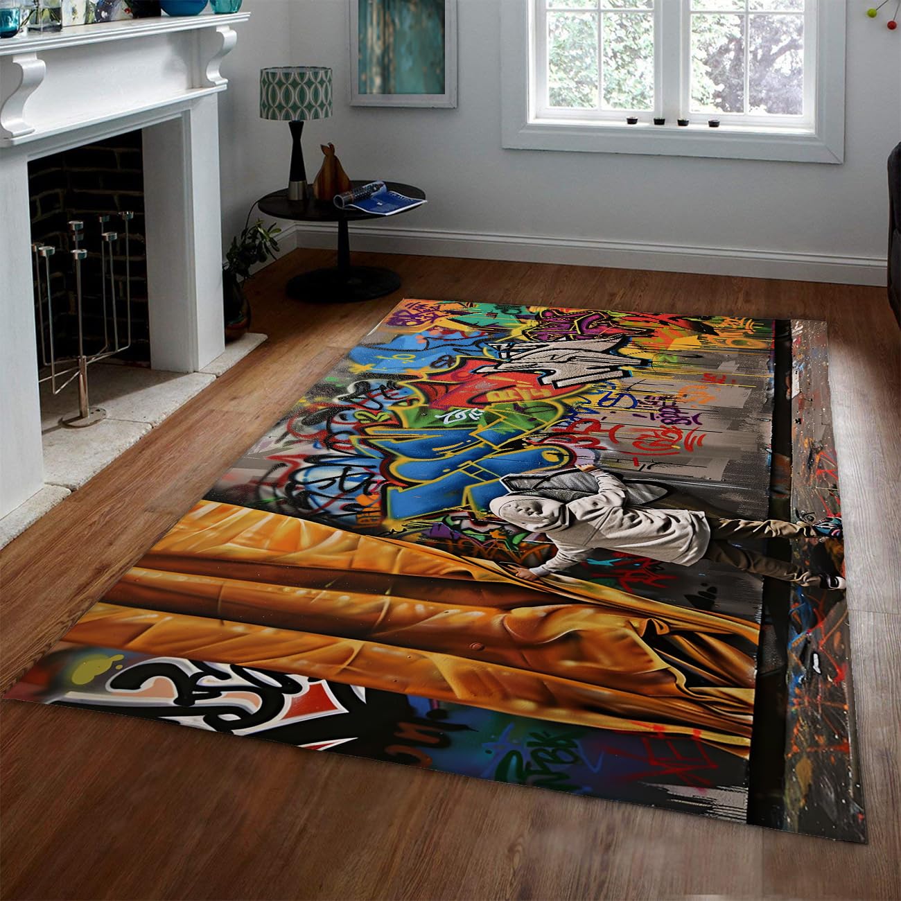 Tapis antidérapant street art 60x120cm moelleux lavable pour chambre enfants et salon