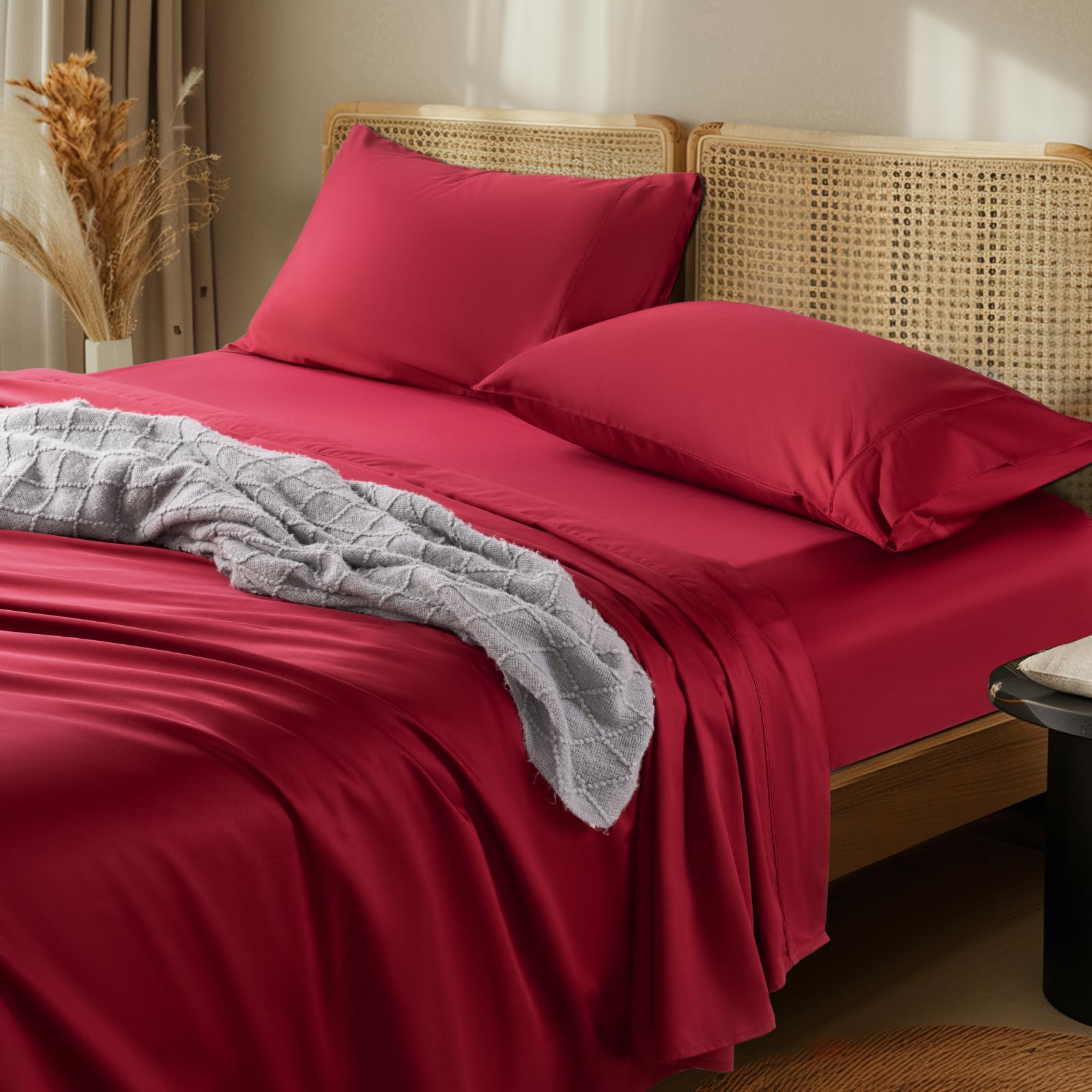 LBRO2M 1000 Thread Count Egyptian Cotton King Sheet Set - 4 Piece, 16" Deep Pocket, Sateen Weave, Wrinkle-Resistant (Grey) - View #6