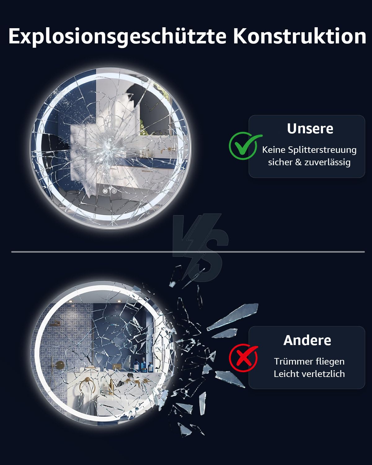 Badspiegel mit Beleuchtung, Smart LED Badezimmerspiegel Rund 60cm mit Sprachsteuerung Alexa, App, Touch Schalter, Speicherfunktion, Dimmbar, 3 Lichtfarben, Timing, Beschlagfrei Wandspiegel Badezimmer