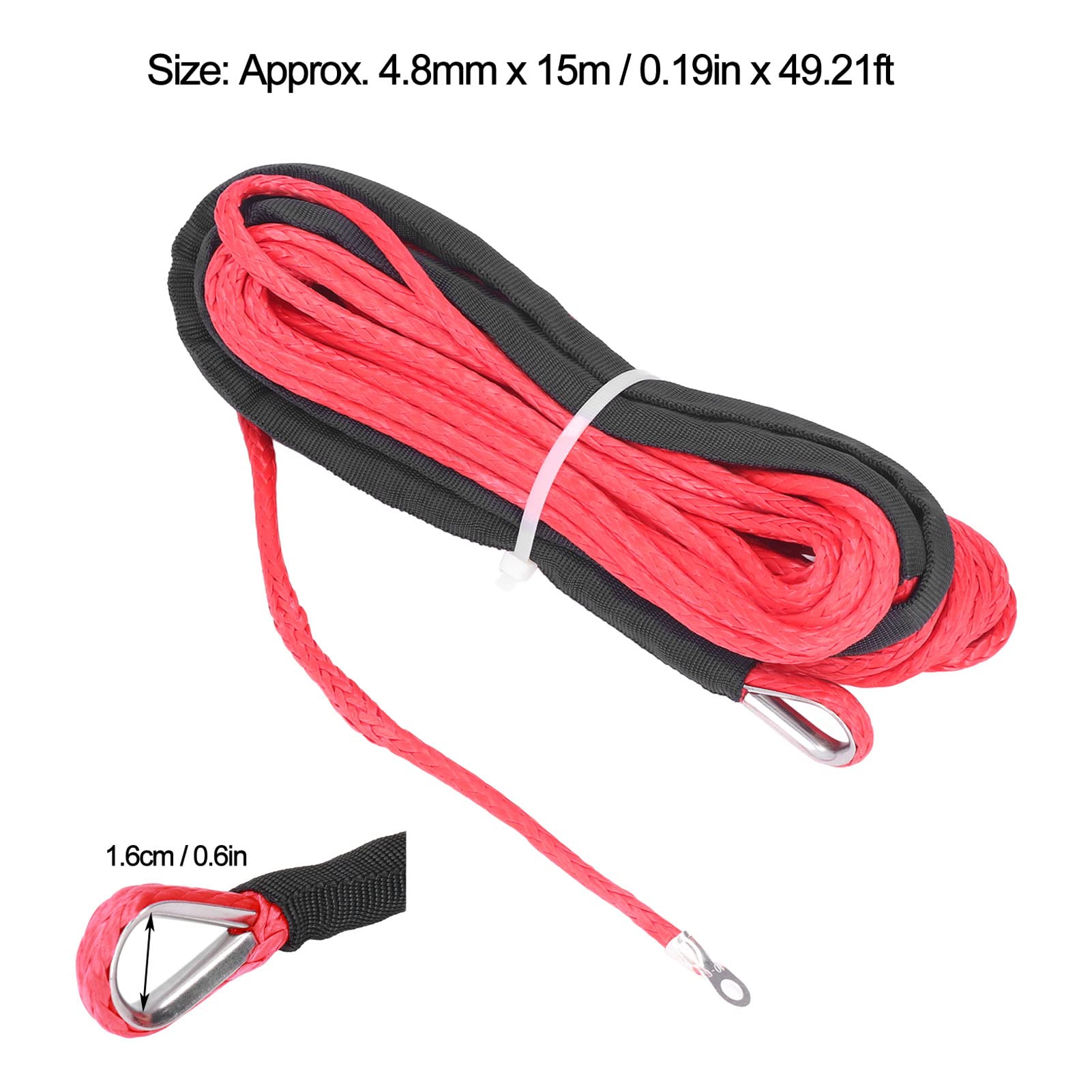 Dioche Corde de Treuil Corde Synthétique 6500Lbs Câble de Treuil en Fiber Synthétique 4.8Mm X 15M Fibre Synthétique 5500Lbs Résistance à la Rupture pour Remorque Atv Utv (rouge)