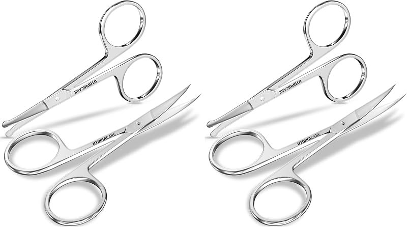 Tesouras pequenas Utopia Care em aço inoxidável para sobrancelhas e cuidados faciais, prata, pacote com 2