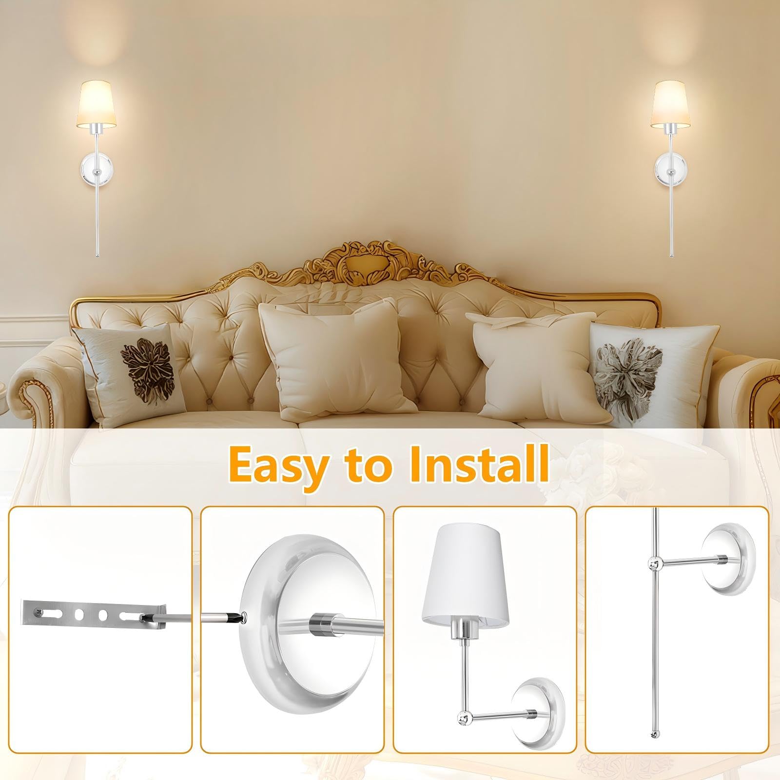 Wandleuchte Innen USB Aufladbare, Wandlampe Akku Dimmbar Drahtlose Wandbeleuchtung mit 3000K-6000K, 12 RGB und Fernbedienung für Schlafzimmer Wohnzimmer Flur Nachttischlampe - Chrom