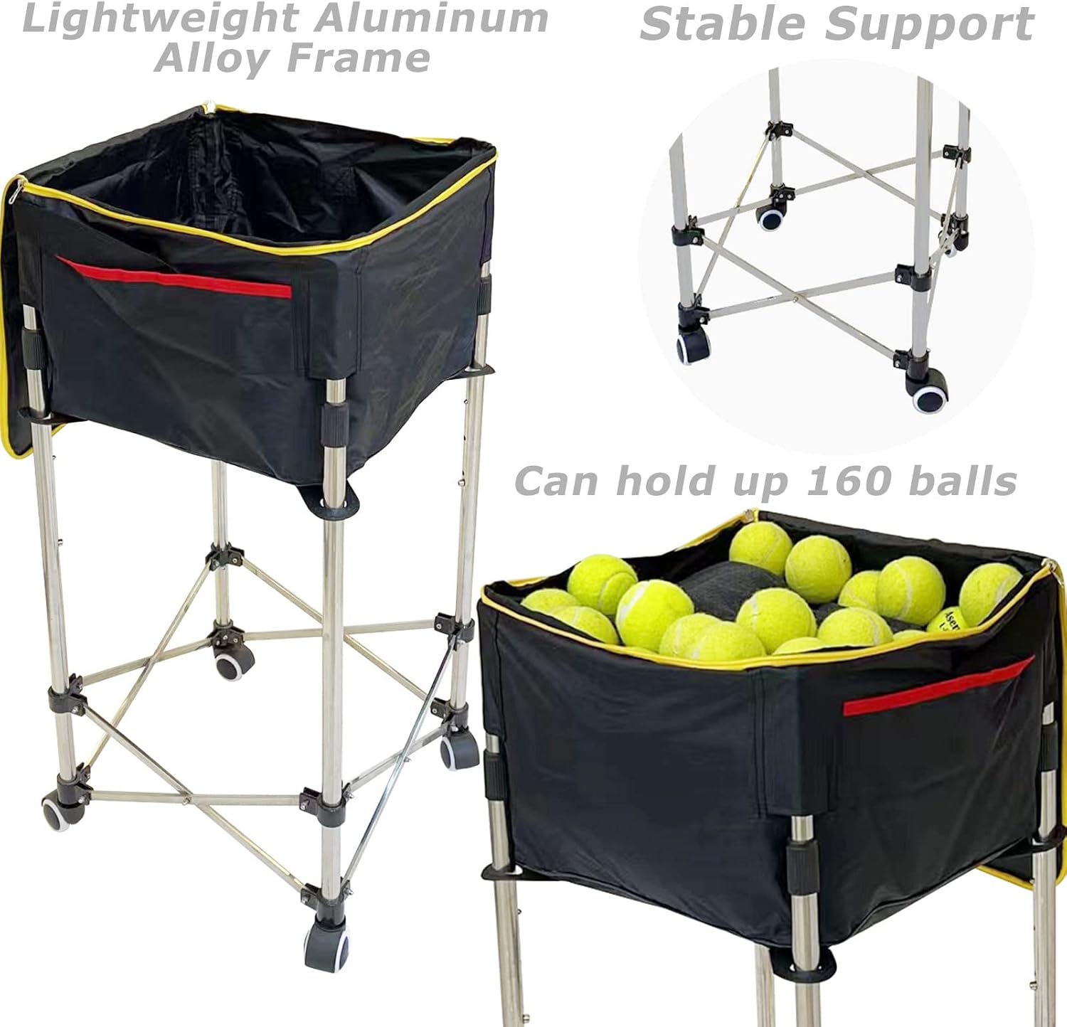 Glemall Tennis Ball Hopper Basket Removable Waterproof Tennis Ball Saver Bag Cart with Wheels Hold Up to 160 Balls for Tennis Ball Collector : Sports & Outdoors