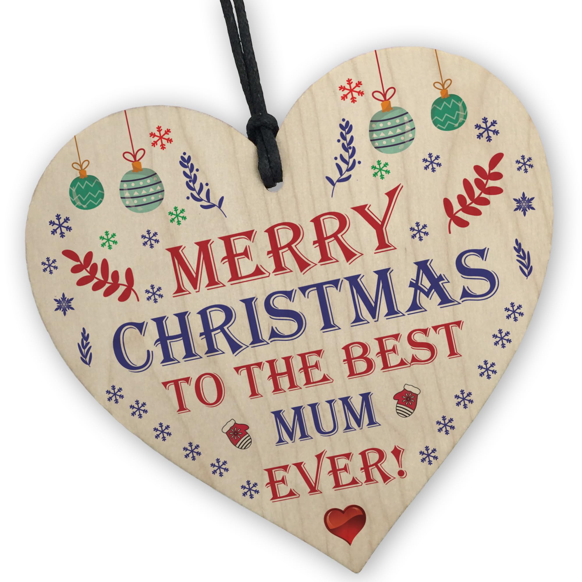 Red Ocean Best Mum Merry Christmas Wooden Tree Decoration Gifts, Mum Christmas, Mum Gift From Son Daughter, Novelty Wood Heart Bauble Gift For Mum, Family Gifts For Mum