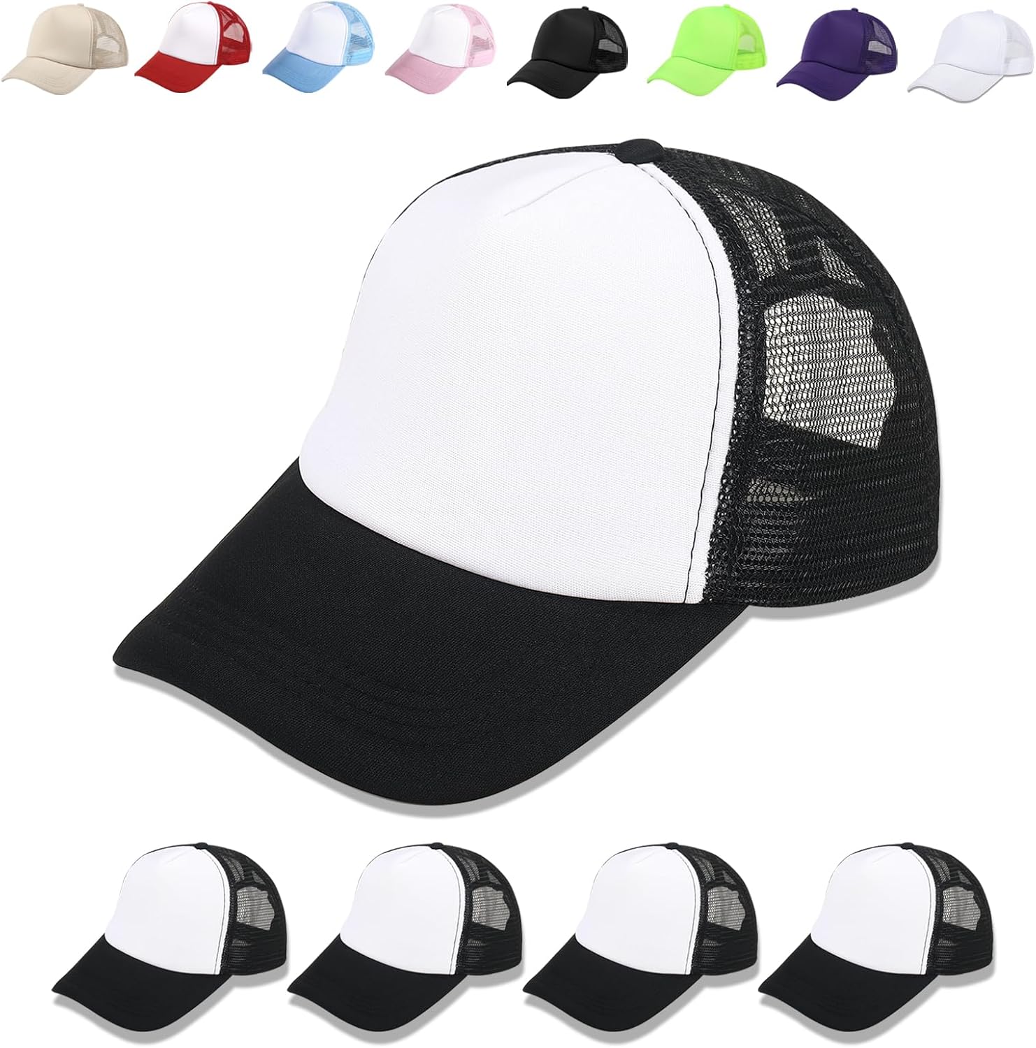OKBA 5 Pack Sublimation Blank Baseball Cap Adjustable Hat Polyester Mesh Trucker Hats for Men and Women