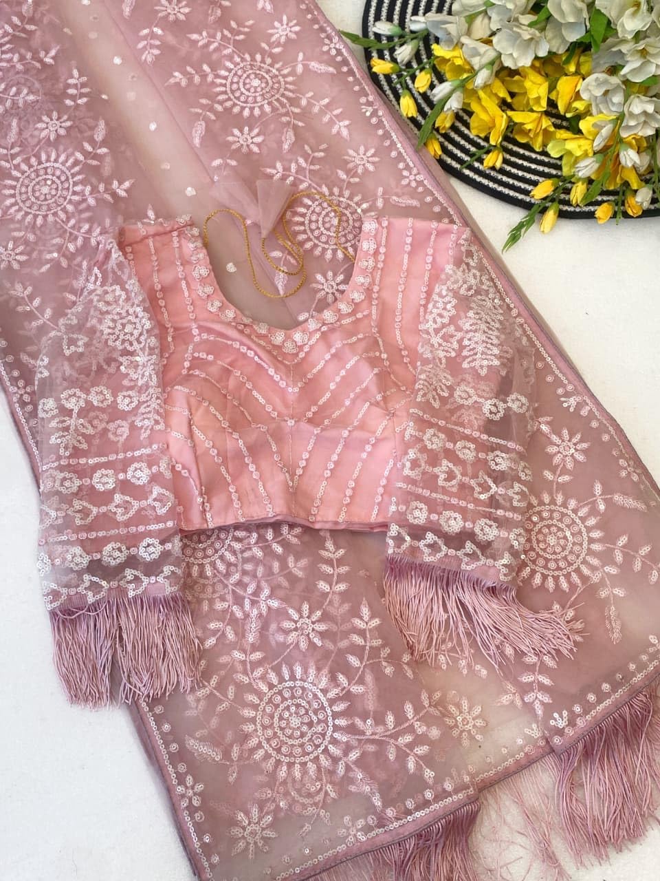 Women's Butterfly Net Sequins Saree with Heavy Embroidery Work & Unstitched Blouse | Party Wear Designer Saree with Zalar Pallu
