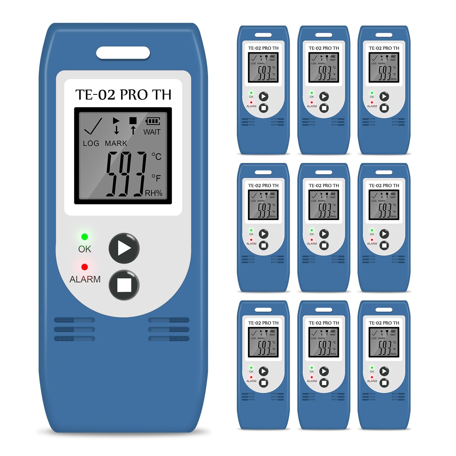 Temperatur und Luftfeuchtigkeit Datenlogger Kit, Hochpräzise Sensoren, USB-Berichterstellung, LCD-Bildschirm, Alarme, HACCP/EN12830-konform, Temperatur und Feuchtigkeit mit Kalibrierungszertifikaten
