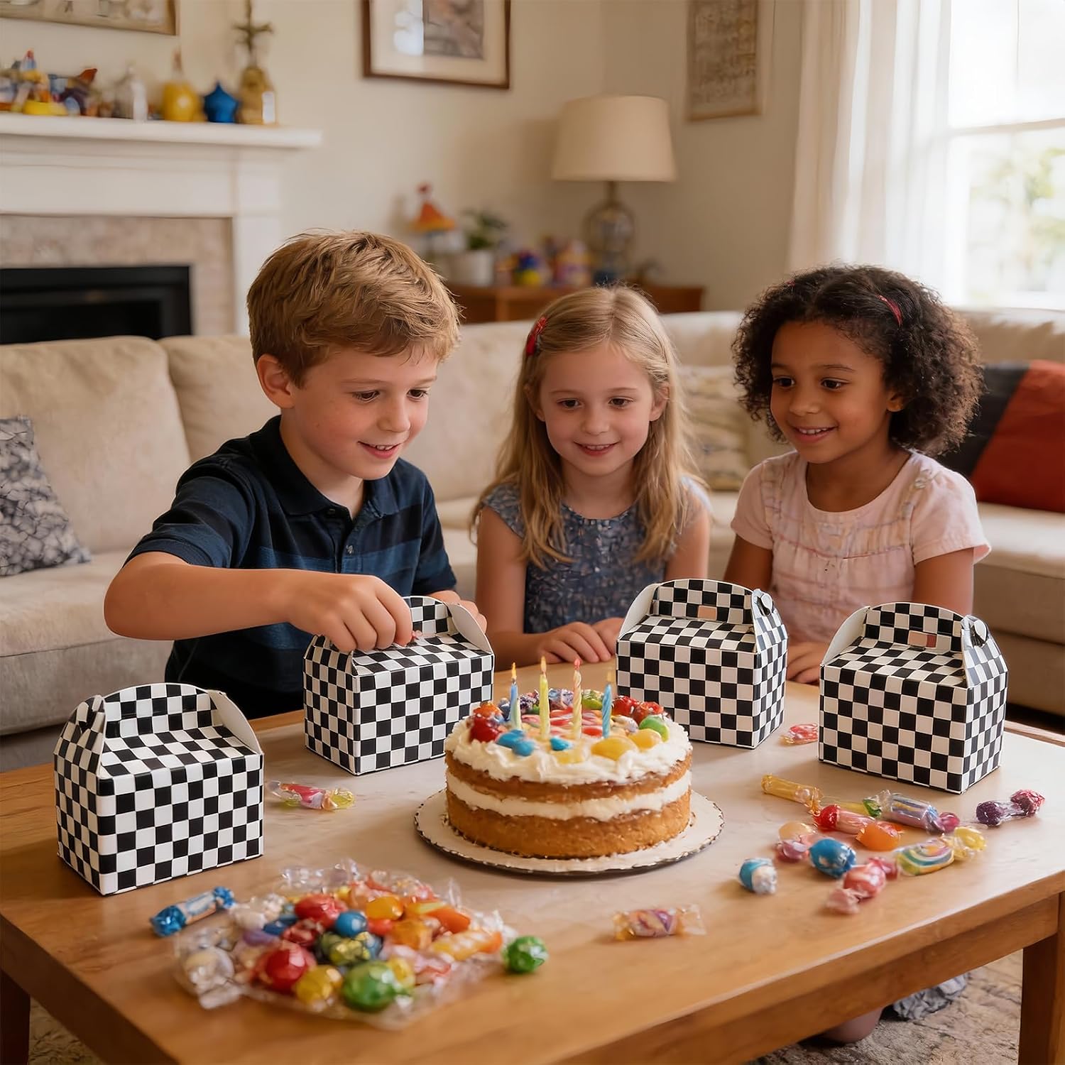 12PCS Checkered Racing Party Favor Boxes, Black & White Race Car Candy Goodie Treat Boxes for Racing Flag Birthday, Baby Shower & Kids Party Decorations