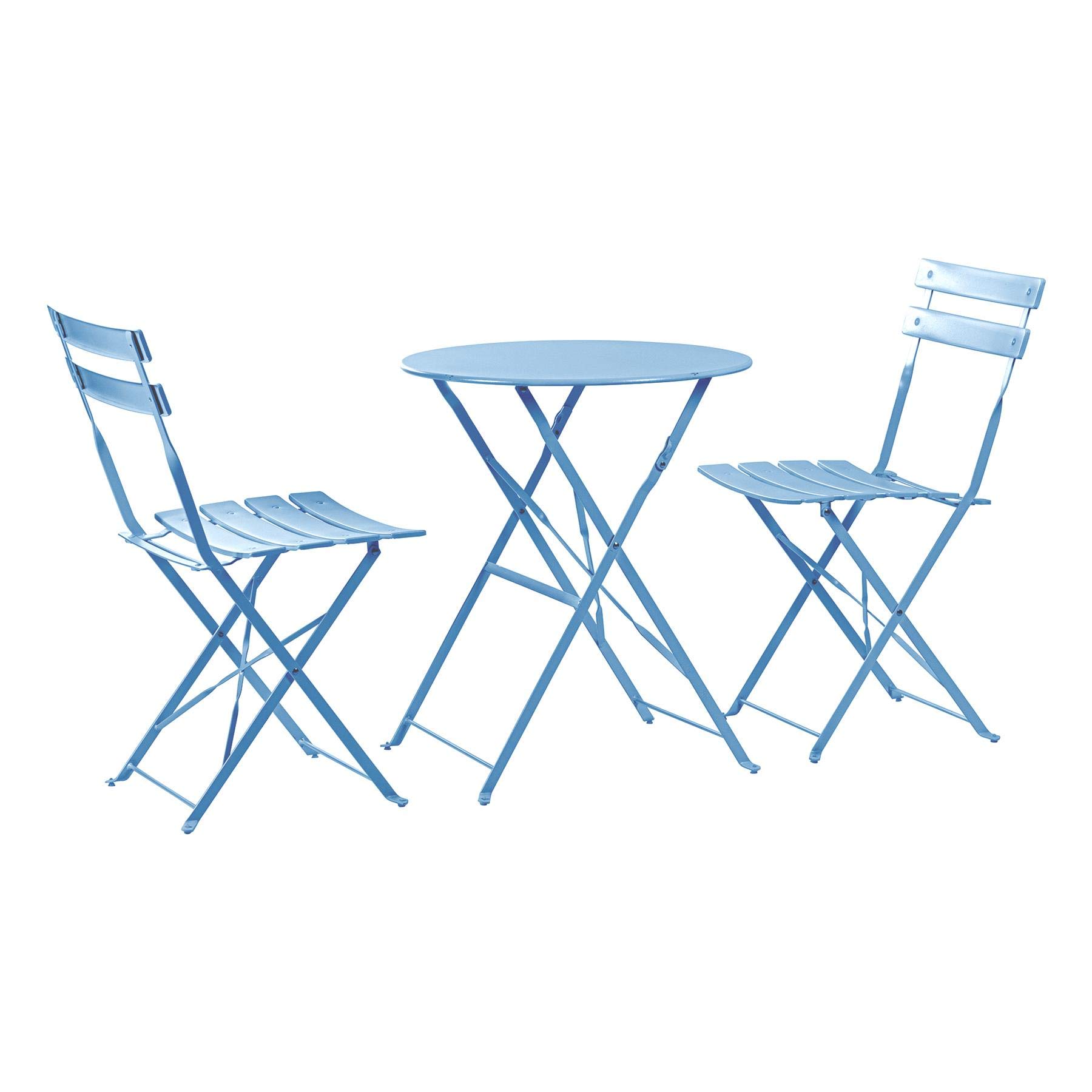Harbour Housewares 2 Seater Sussex Bistro Set - Folding Table Chairs Outdoor Patio Furniture - Round - Cornflower Blue