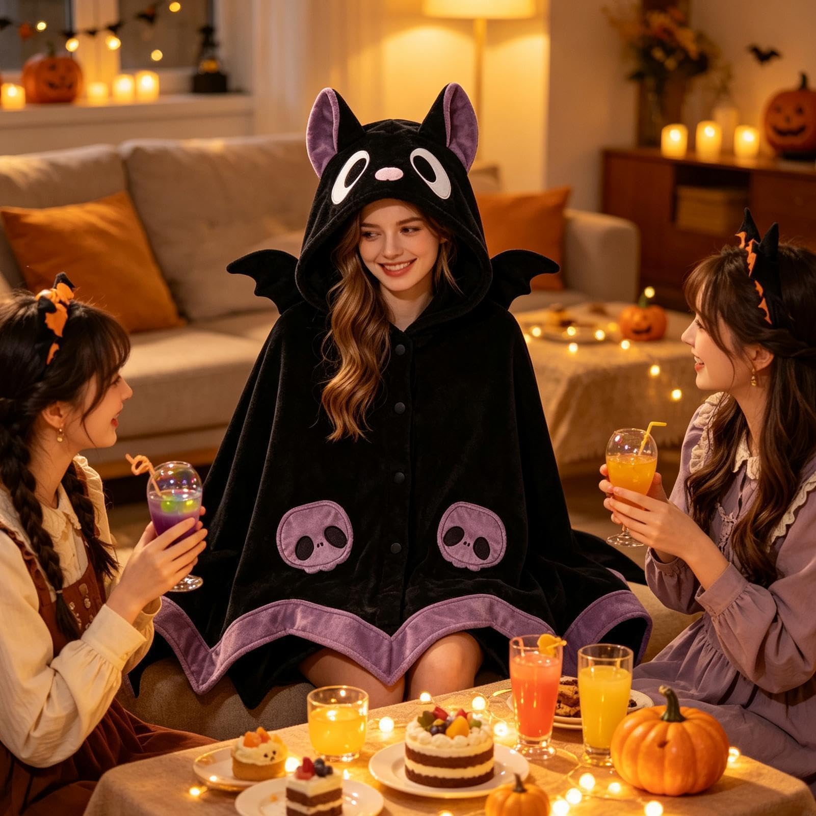Kreskówkowa nietoperzowa koc z kapturem do noszenia na Halloween i cosplay