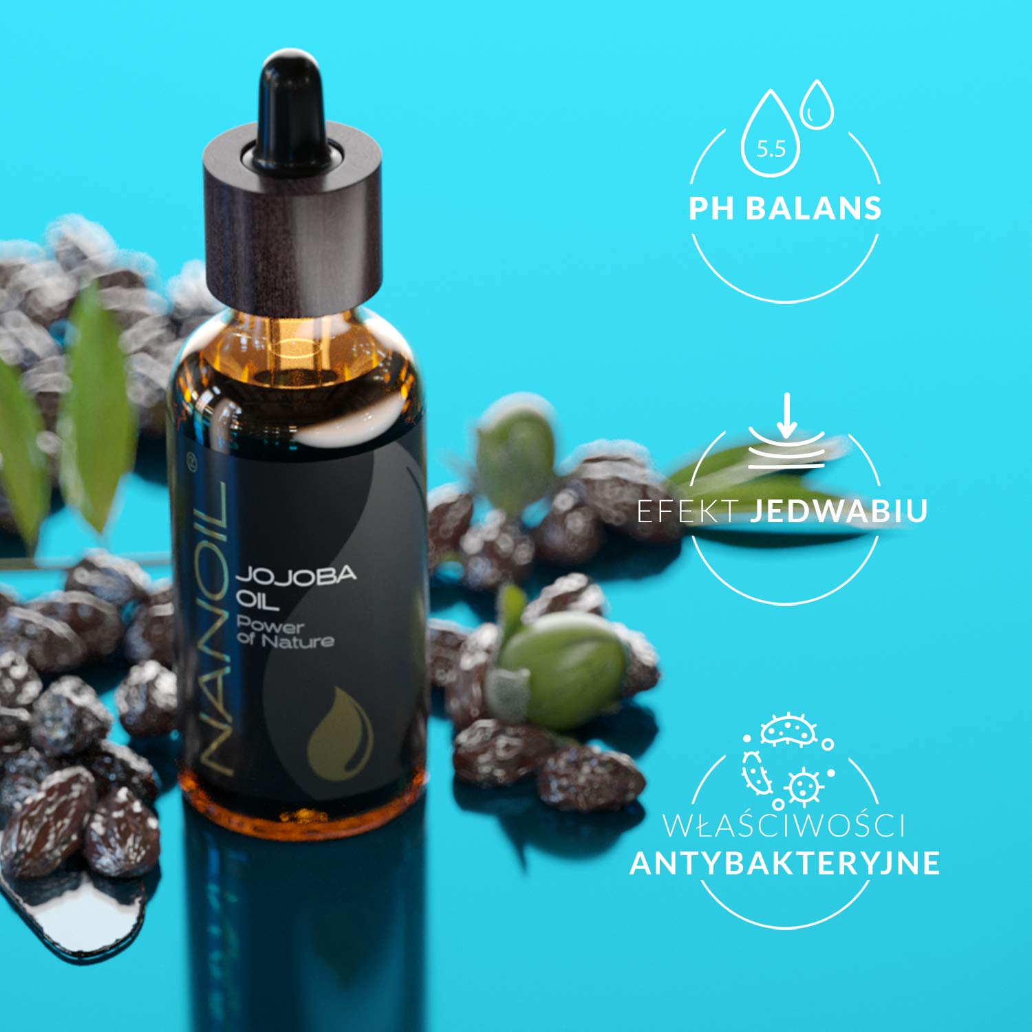 Olejek Nanoil 50 ml - naturalny, zimnotłoczony i nierafinowany olejek do pielęgnacji włosów, ciała i twarzy, odżywiający, nawilżający (Jojoba)