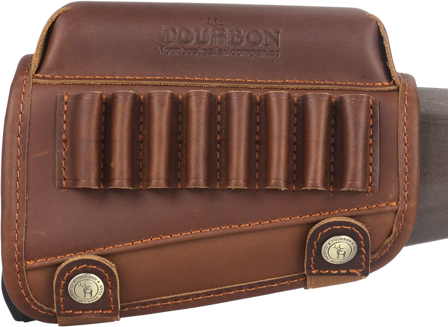 Tourbon Hunting Shooting Buttstock Ammo Cartridge Holder Rifle Cheek Rest Riser Pad - Genuine Leather for Right Handed