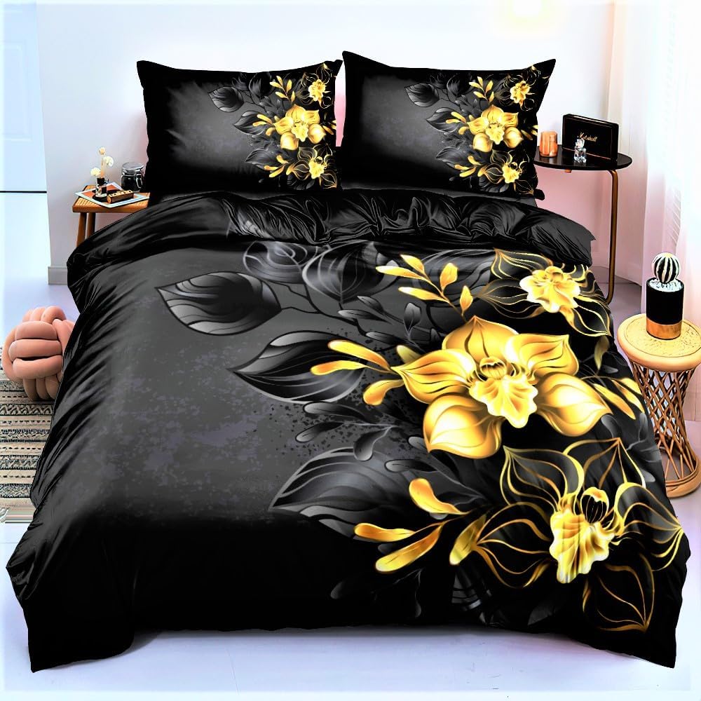 it&C's Imported Pure Satin Silk 3D Digital Printed Romantic Night Style All Season King Size Double Bed Luxury Wedding Bed Sheet Sets (Design666) 4 Pcs Set with Heavy Zipper Quilt Cover