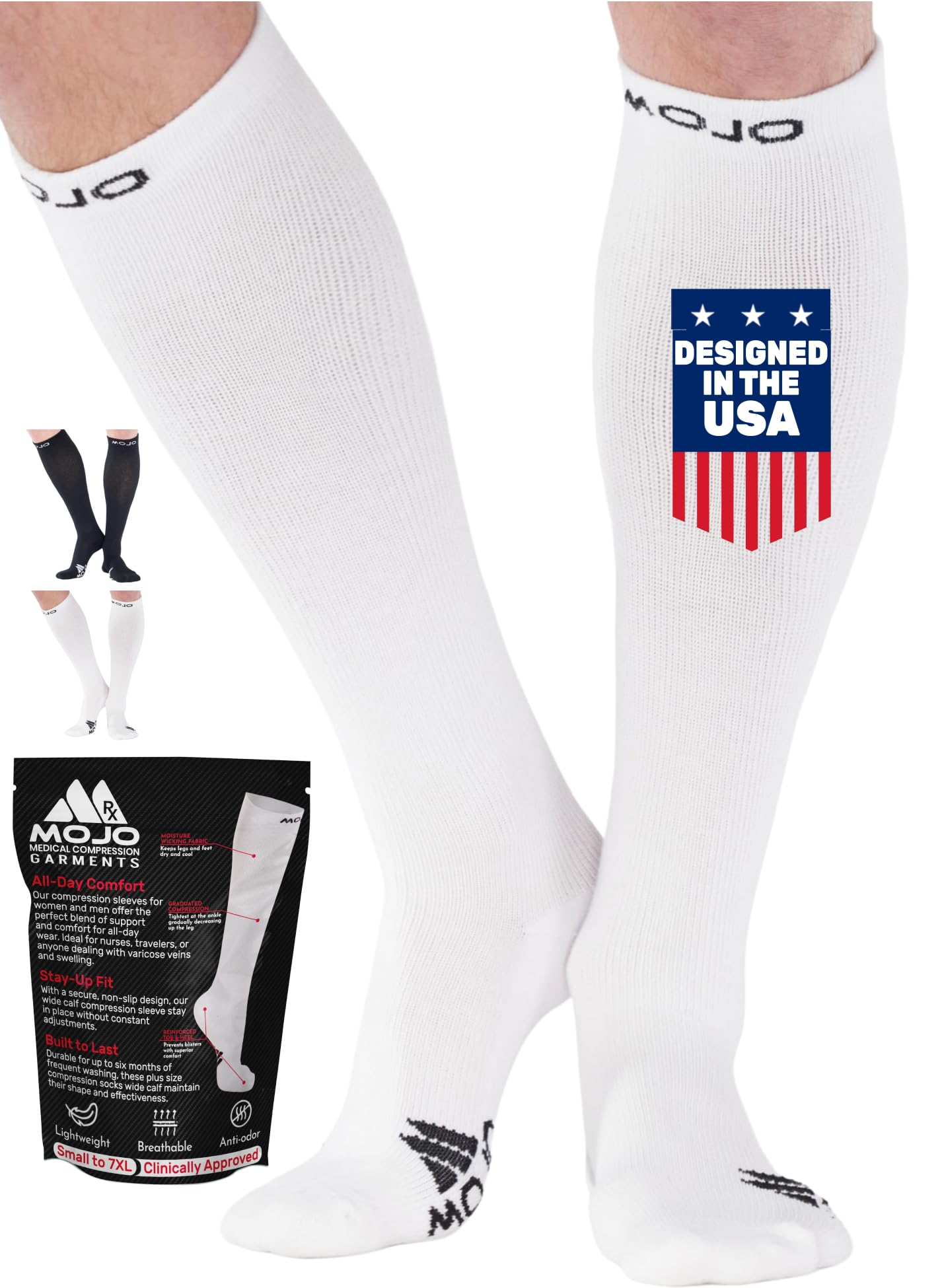Mojo Athletic Compression Socks - Knee Length with Medium Support (15-20mmHg) for Improved Performance and Recovery - 1 Pair