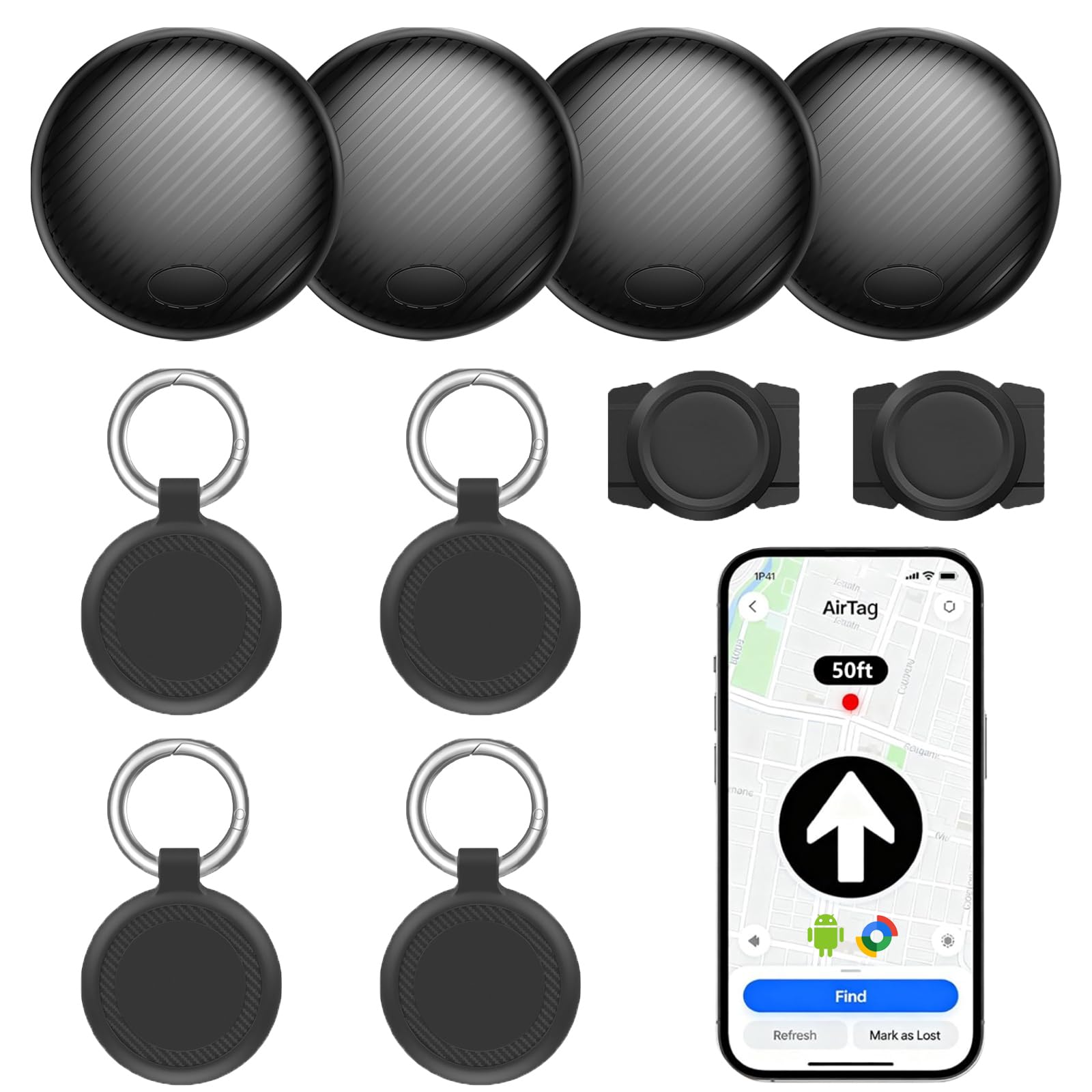 GPS Tracker Auto Android 4 Pack Ohne ABO, Schlüsselfinder Air Trackers Tag für Google Find Hub APP für Katze Hund Kinder, Finder Smart Tags Magnet für Vehicles KFZ Gepäck Brieftasche (Nur Android)
