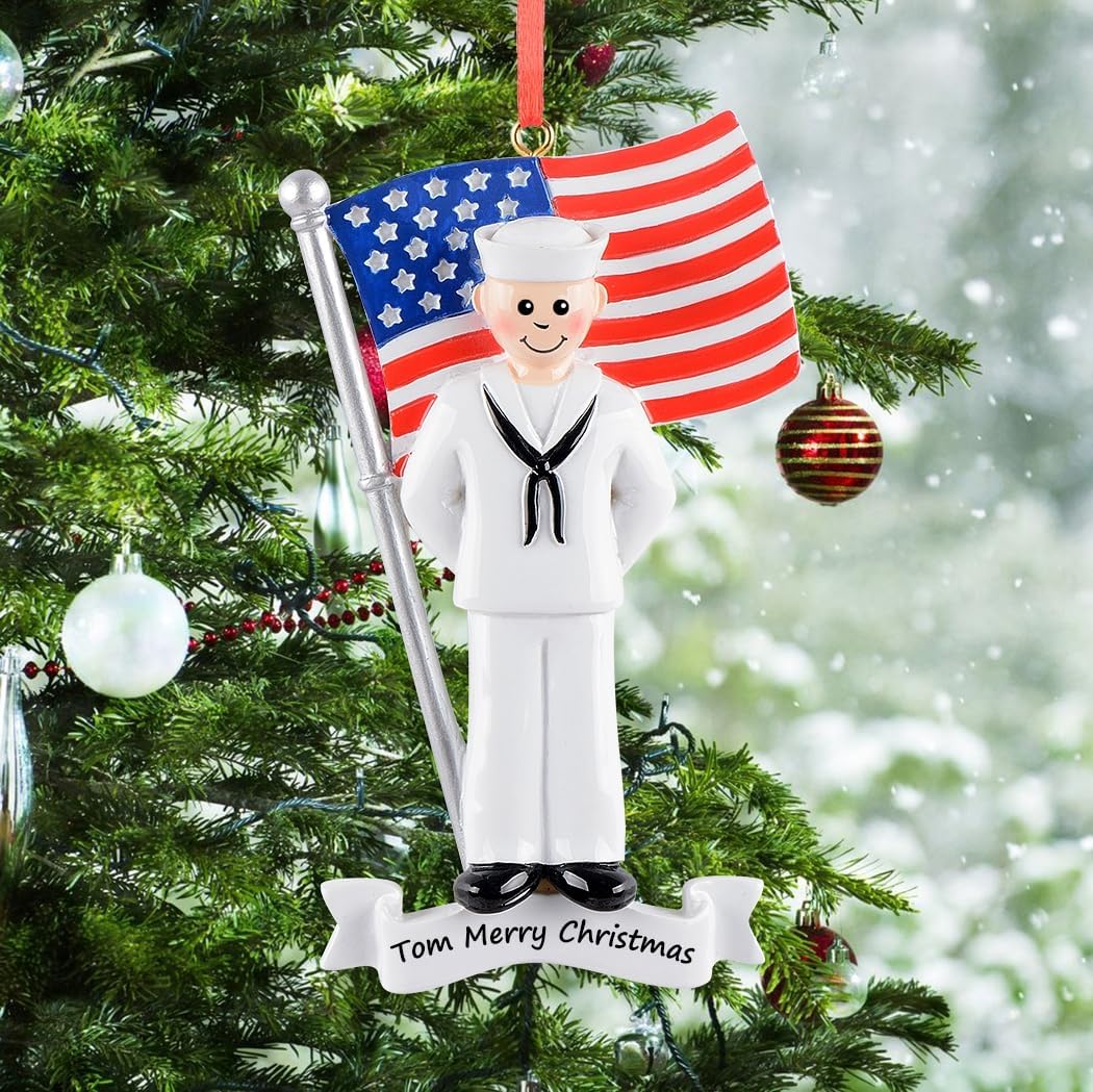Personalized Navy Ornament - U. S.Soldier Ornament - Unique Patriotic Ornaments - Navy with American Flag - Gifts for Men – Military Keepsakes,- Gift for Vetera Christmas Tree Decoration - Image 2