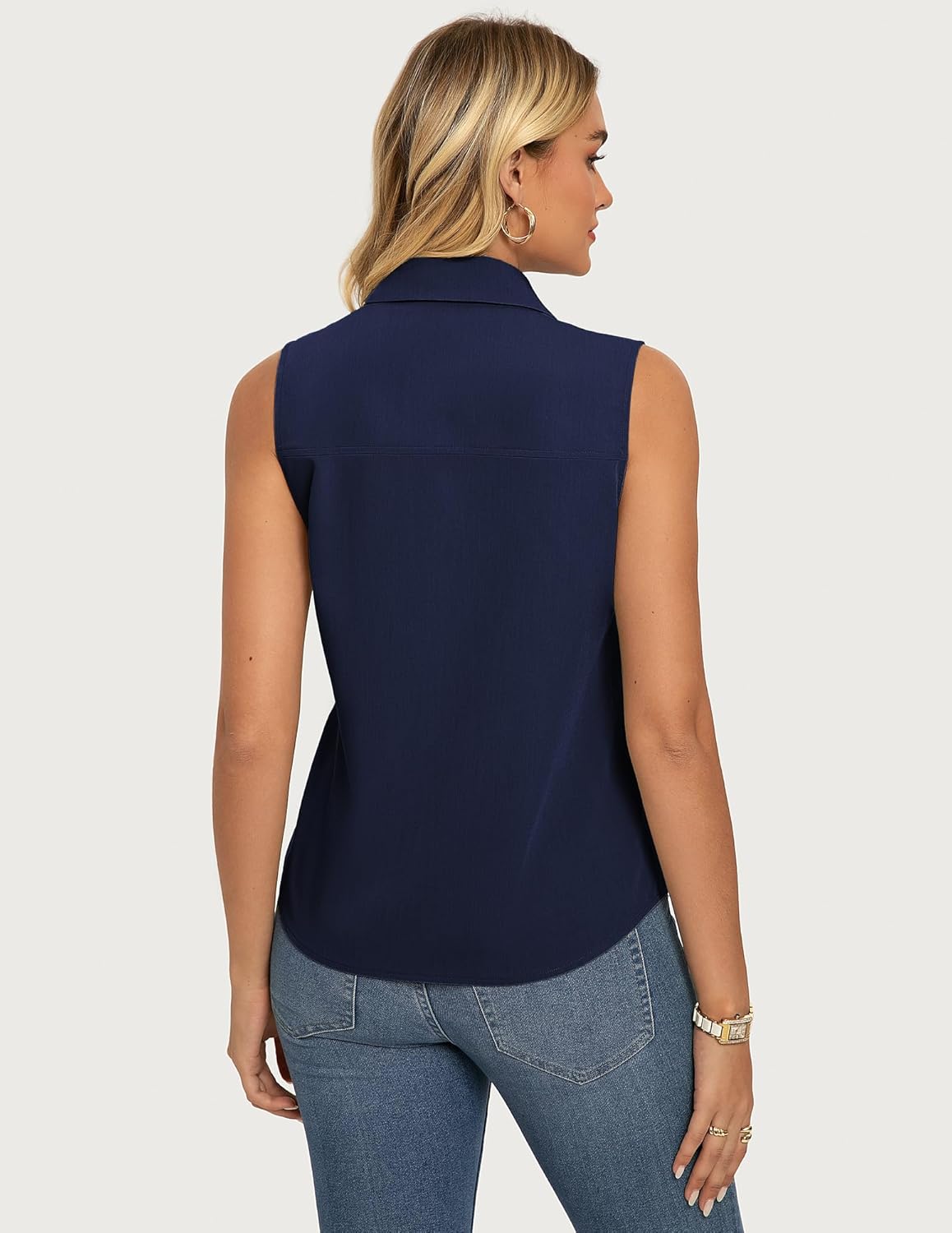 GRACE KARIN Women Sleeveless Button Down Shirts, Summer Solid Dressy Casual Blouse, V Neck Tank Top Business Work 2026 Trendy - Image 2