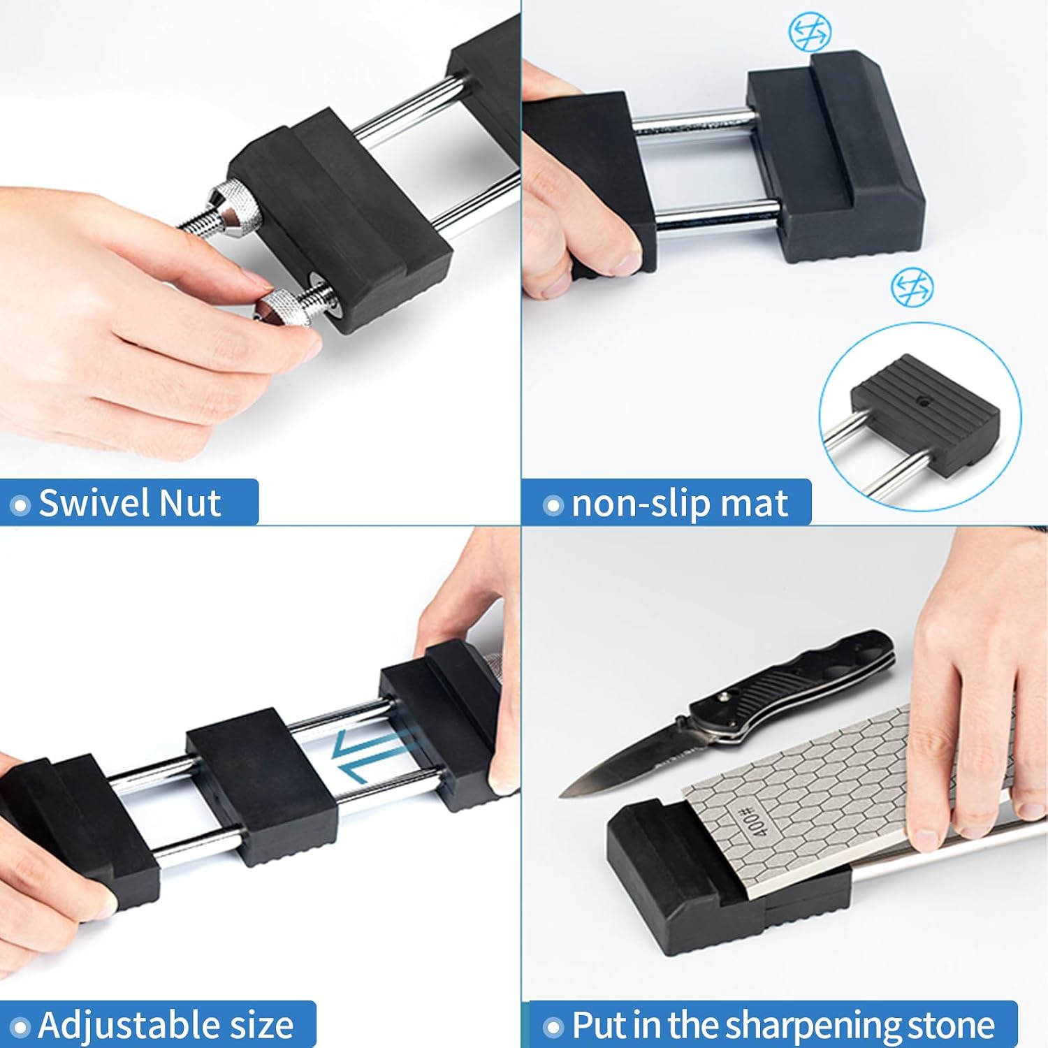 DMD Whetstone Holder with Quick-Adjust Knob | Heavy-Duty Stainless Steel & Non-Slip Rubber Base | Universal Sharpening Stone Clamp for Knives & Tools