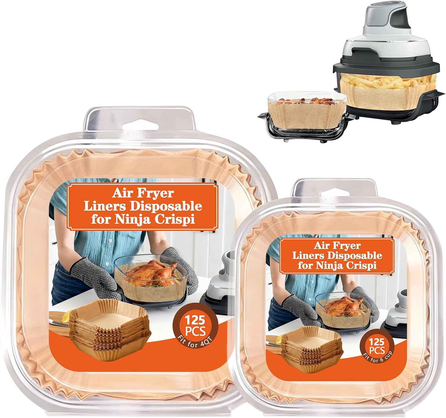 UBeesize Parchment Liners for Ninja Crispi Air Fryer, Disposable 250 (125+125) PCS Ninja Crispi Accessories for Ninja Crispi 4-in-1 Portable Glass, Non-Stick Unbleached Paper Liners