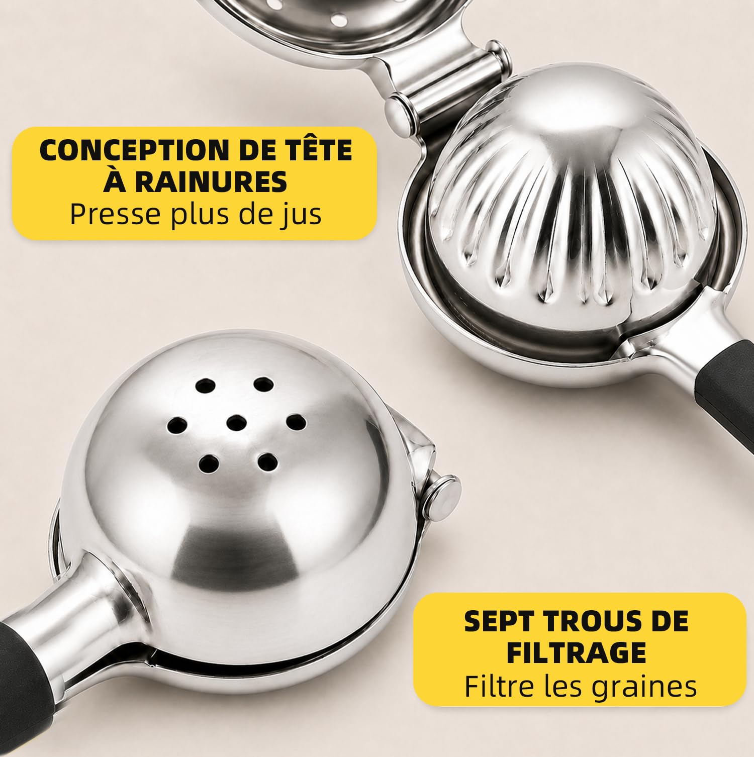 Presse-Citron en Acier Inoxydable 304 - Presse-Agrumes Manuelle avec Poignées Silicone Antidérapantes, Presse Robuste pour Citron, Citron Vert et Orange