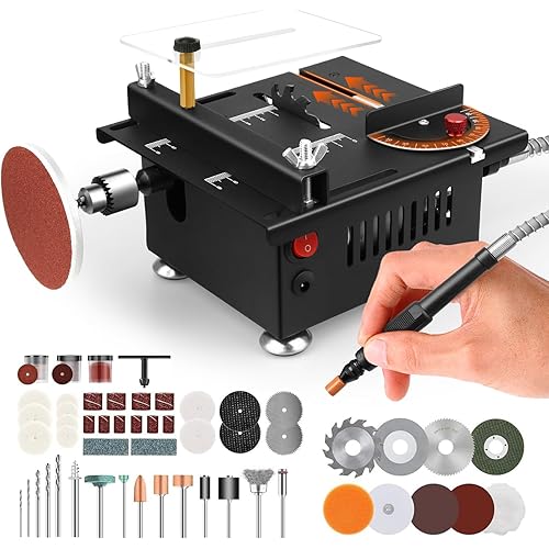 Portable Mini Table Saw for Crafts, Adjustable Speeds & Angles, Compact Electric Saw for Wood, Acrylic, Plastic, and More, Multifunctional Desktop Tool with Extra Accessories for Precise Cutting