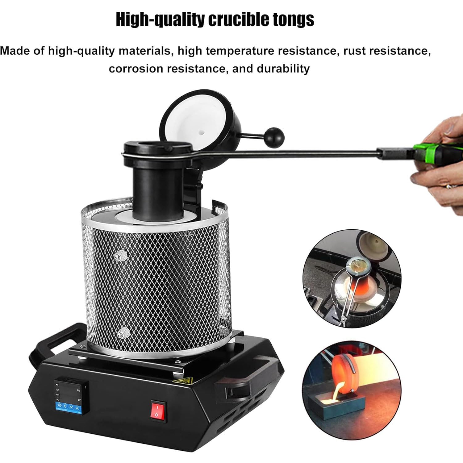 Four de fusion pour métal électrique, machine de four de fusion d'or numérique, four de fusion de creuset en graphite 1150 °C, module PID électrique de four de fusion 1500W, four de fusion,Red-2KG