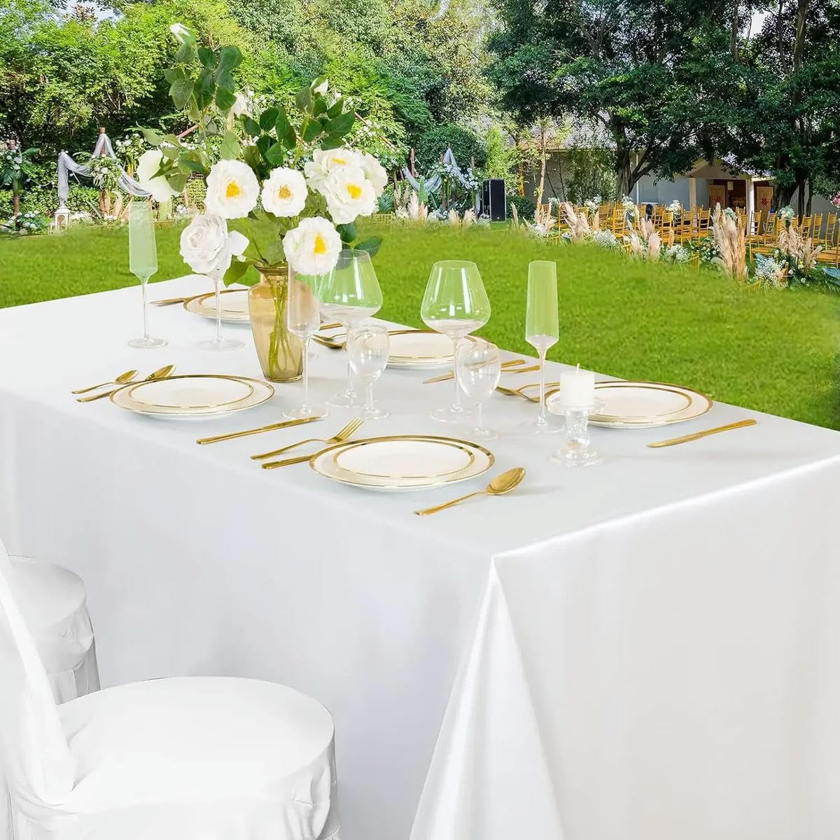 Mantel de satén Verde, Cubierta de Mesa para Fiesta de Boda, Banquete de Boda, Restaurante, Festival, Fiesta, Comedor, decoración-dorado-145x260cm