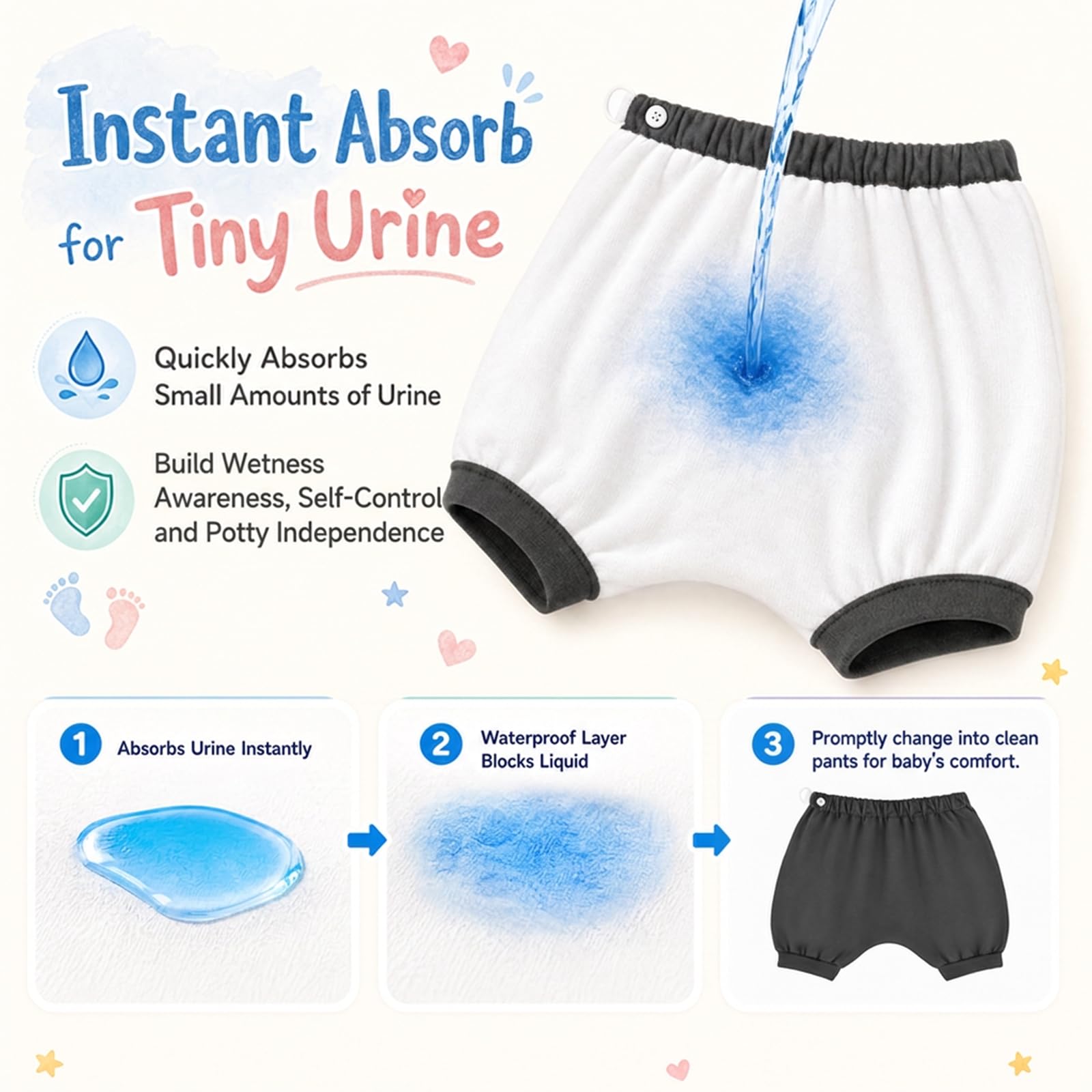 MOEMOE BABY Pantalon Impermeable Enfant Short,Lot de 2 Culotte Apprentissage Propreté Garcon,Couche Imperméable Enfant