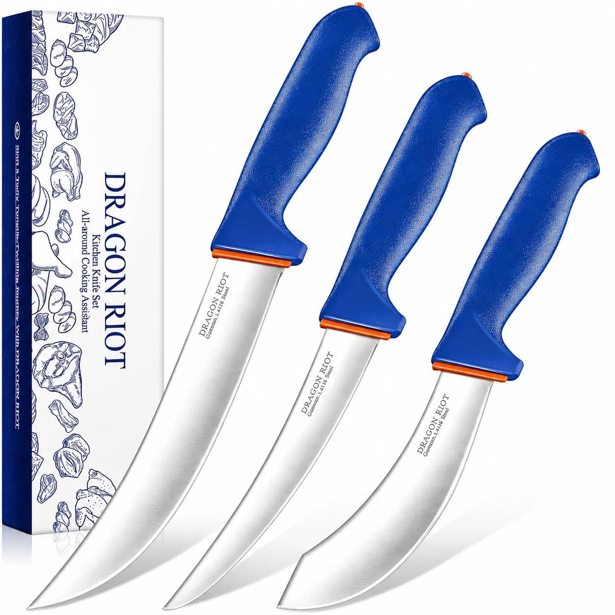 Amazon.com: DRAGON RIOT 3 Pcs Butcher Knife Set, Stainless Steel
