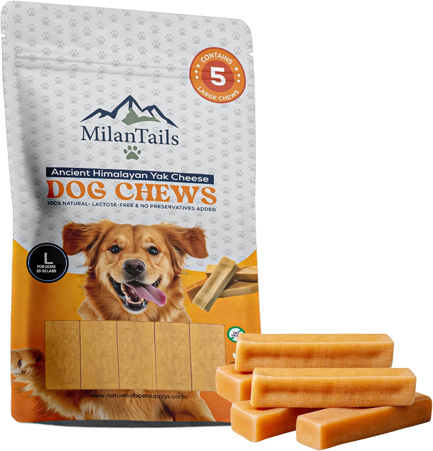 Premium Gold Yak Cheese Himalayan Dog Chews, Dog Treats for Dogs, All Natural, High Protein, for Aggressive Chewers (Large - 1 LB - (Pack of 5), Original Large 5 Pack)