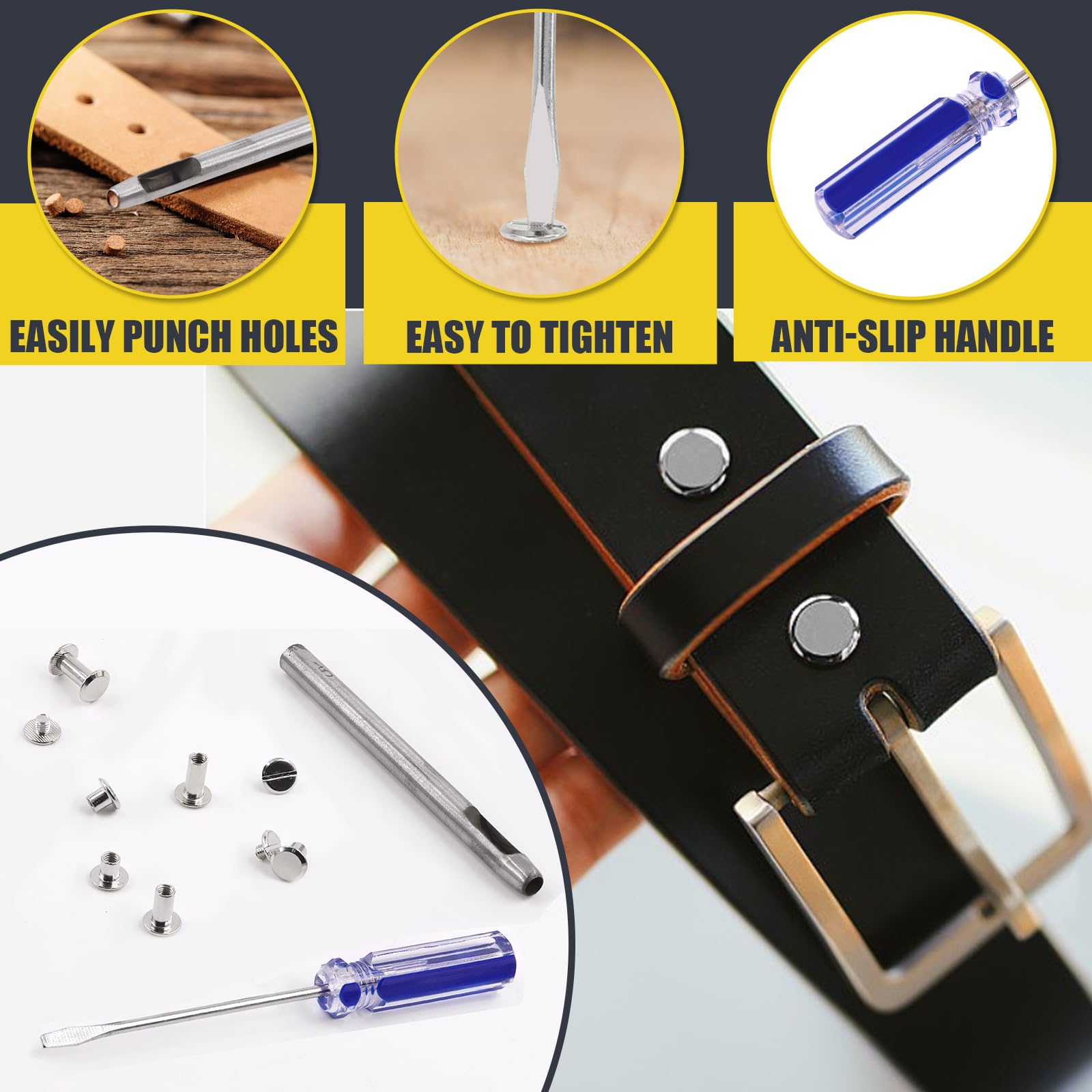 Mardatt 152Pcs 5 Sizes Chicago Screws with Punch and Screwdriver - Image 4