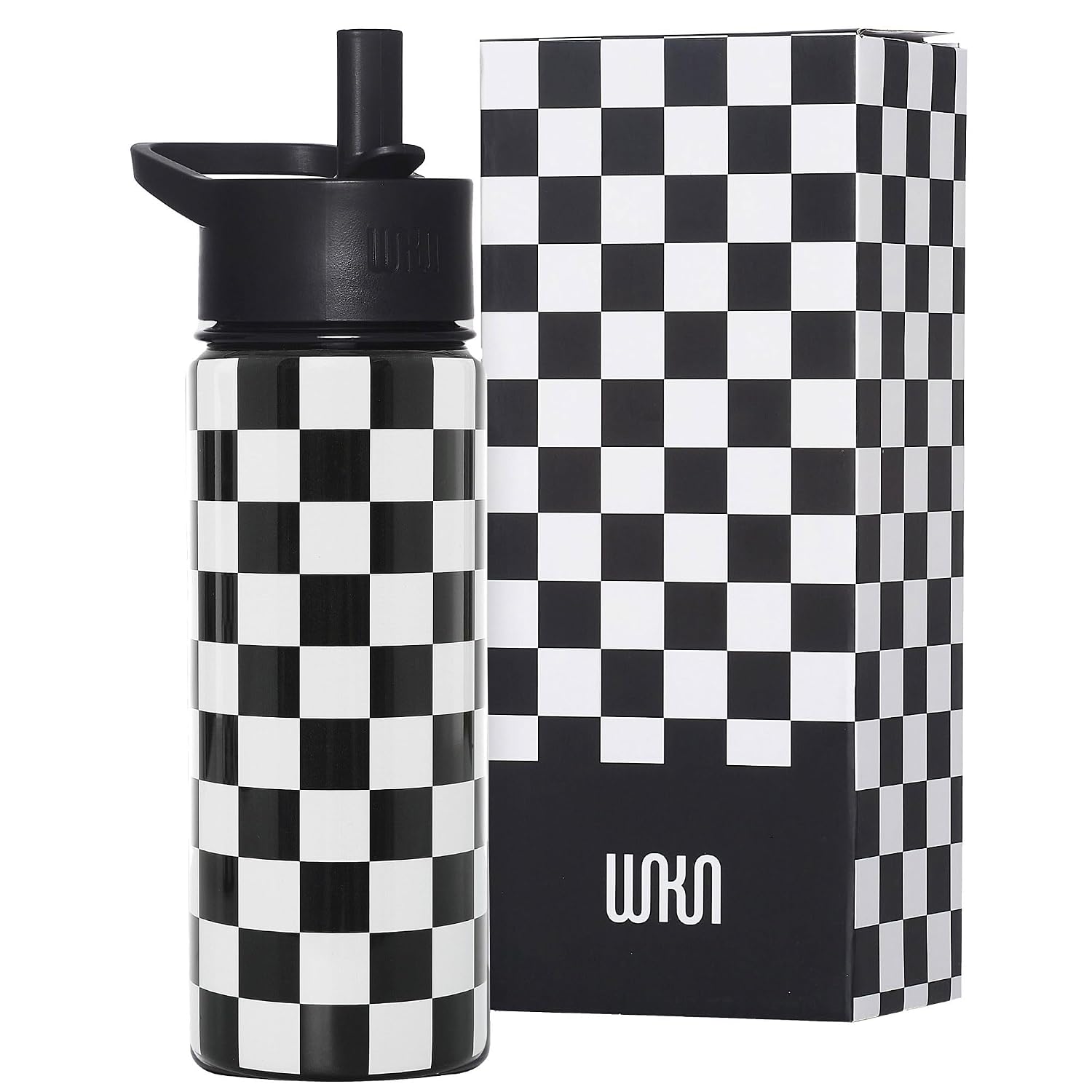 Wildkin Wet Bag Set & 18 Oz Steel Water Bottle Bundle – Waterproof Wet Dry Bags & Insulated Leakproof Kids Water Bottle for School, Sports, Swim & Travel – BPA-Free - Black and White Checkered image 3