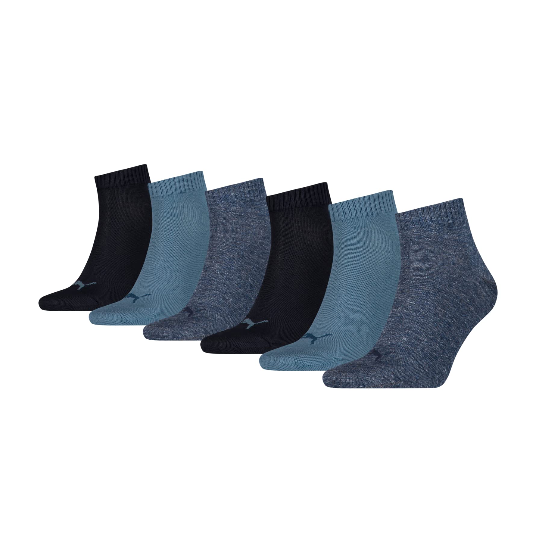 PUMA 6 Pairs Quarter Socks Blue Combo 2.5-5 (35/38)