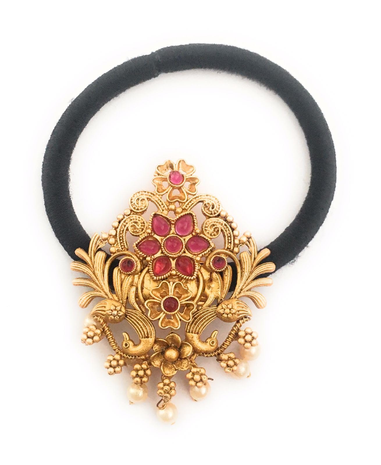 hair bands for women and girls black colour hair rubber bands with antique gold color decoration (pack of 1) stones hair ties stylish ponytail holders center clips for children (B0D2VWMXBP) Amazon Price History, Amazon Price Tracker