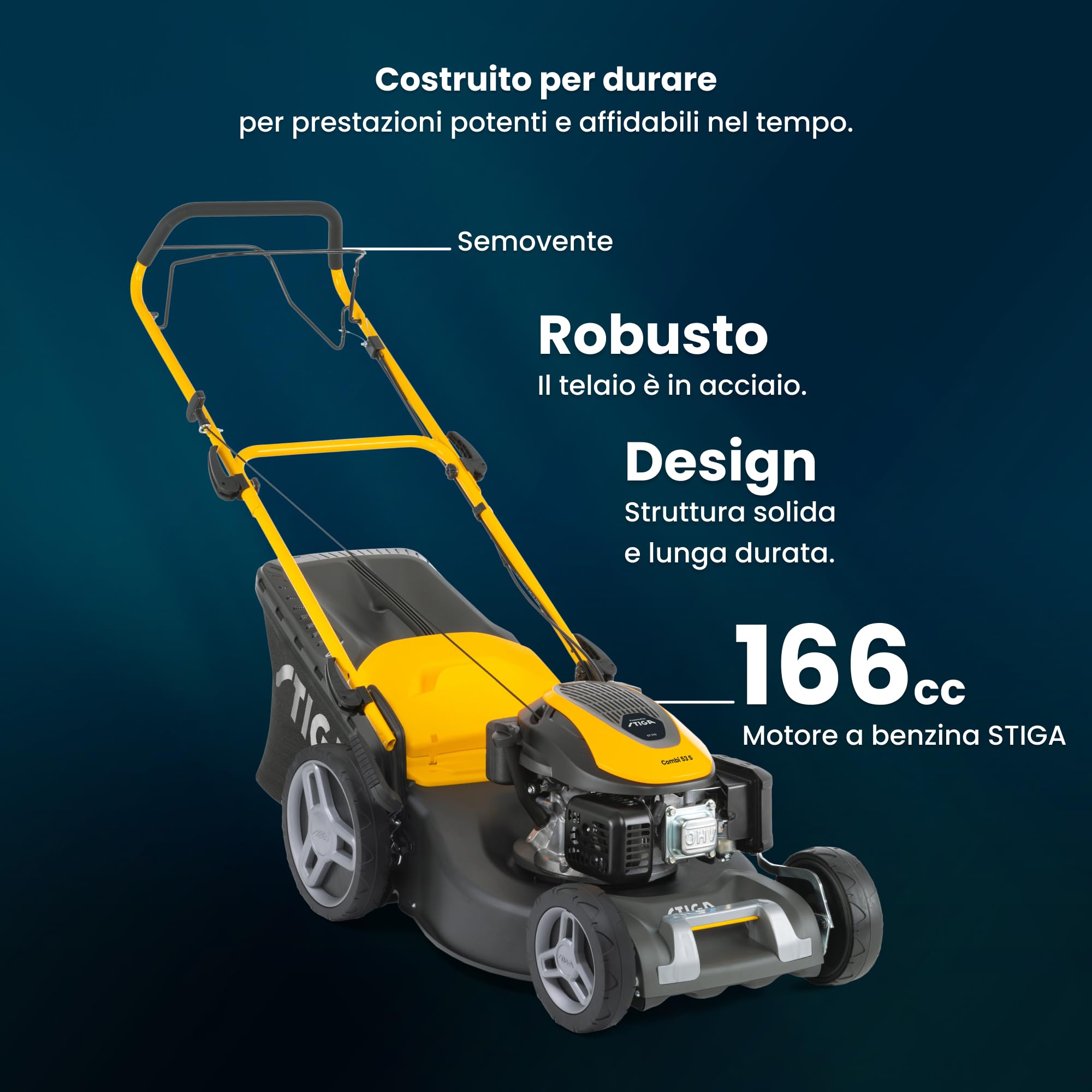 STIGA Combi 53 S - Cortacésped de Gasolina autopropulsado con Plataforma de Acero de 51 cm, Motor de 166 CC, colector de césped de 60 L, Sistema de Corte 3 en 1, Asas Ajustables
