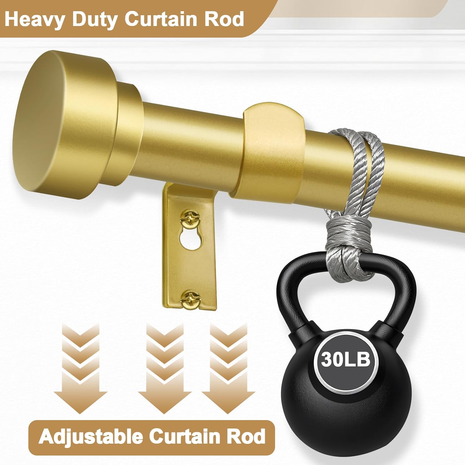MERIVILLE 1" Diameter Side Curtain Rod Set with End Cap Finials, 12-inch to 20-inch (Set of 2), Gold