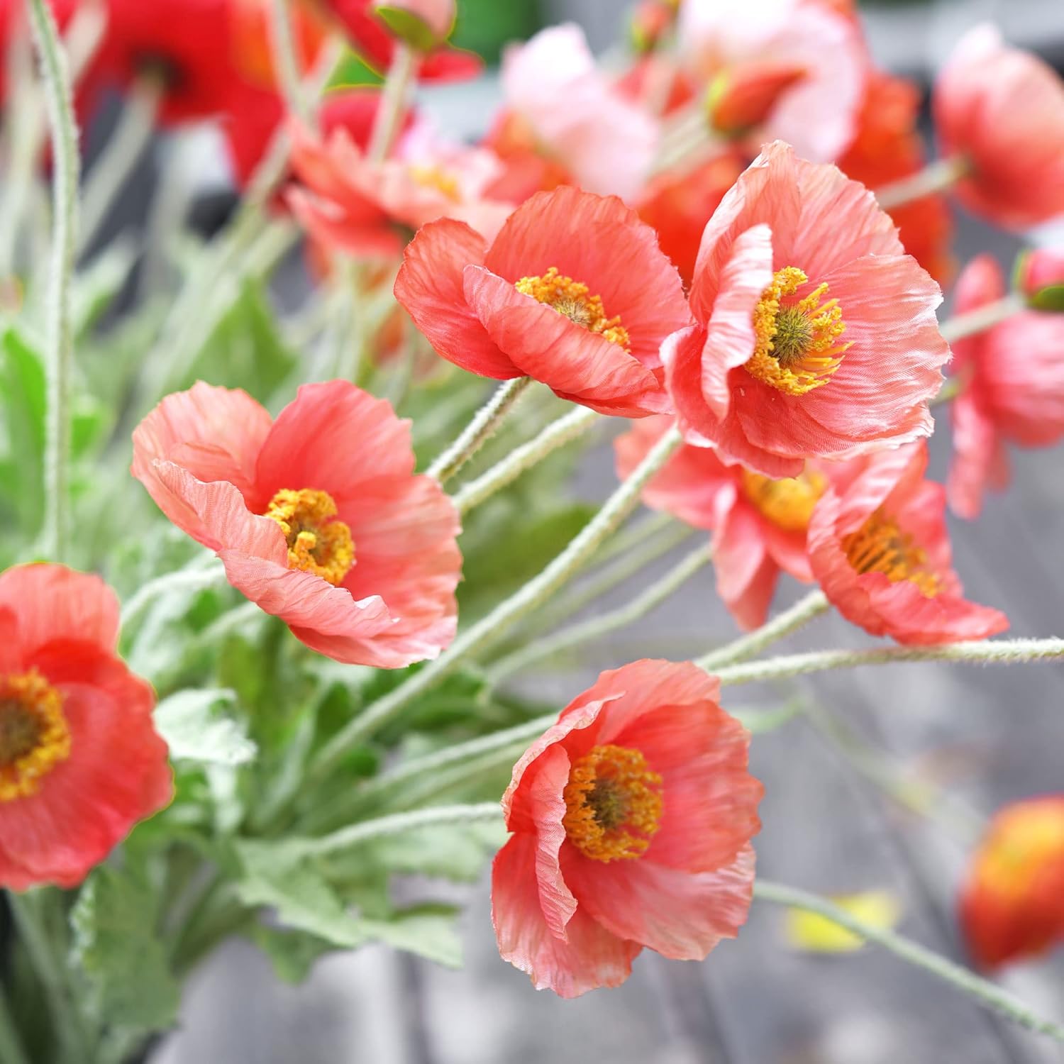 FiveSeasonStuff Silk Poppies Artificial Flower Bouquet for Remembrance Home Wedding 22” 6 Stems (Coral Pink)