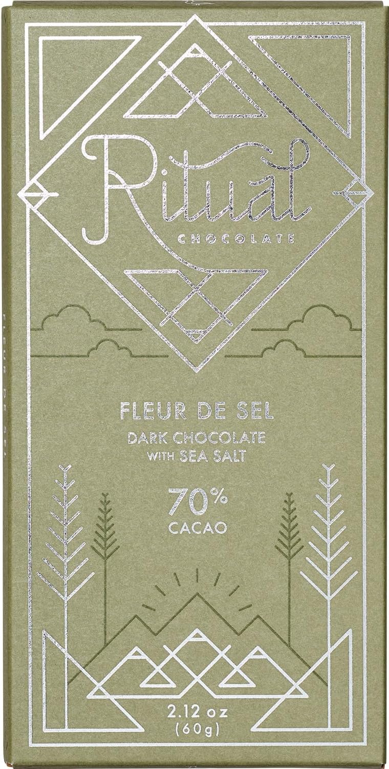 Ritual Dark Chocolate Bar, Fleur De Sel 70% Cacao, Notes of Strawberries, Fudge & Sea Salt, 2.12 oz