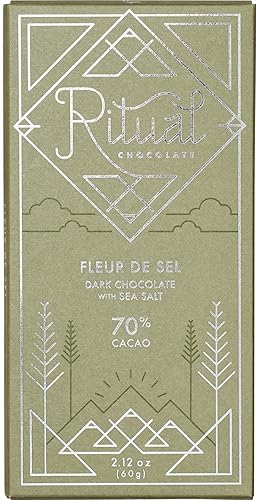 Ritual Barra de chocolate negro, flor de sal 70% cacao, notas de fresas, dulce de azúcar y sal marina, 2.12 onzas