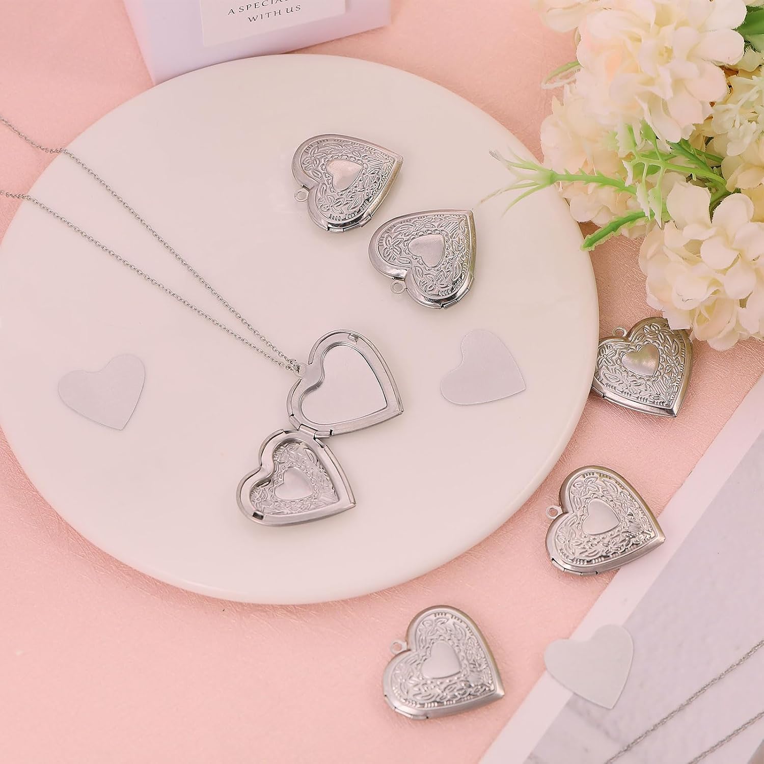 CHGCRAFT 6 Sets Heart Locket Necklace Sublimation Blank Bezel Necklace Stainless Steel Heart Shaped Locket Pendant Love Heat Used for Souvenirs Gifts and Daily Accessories