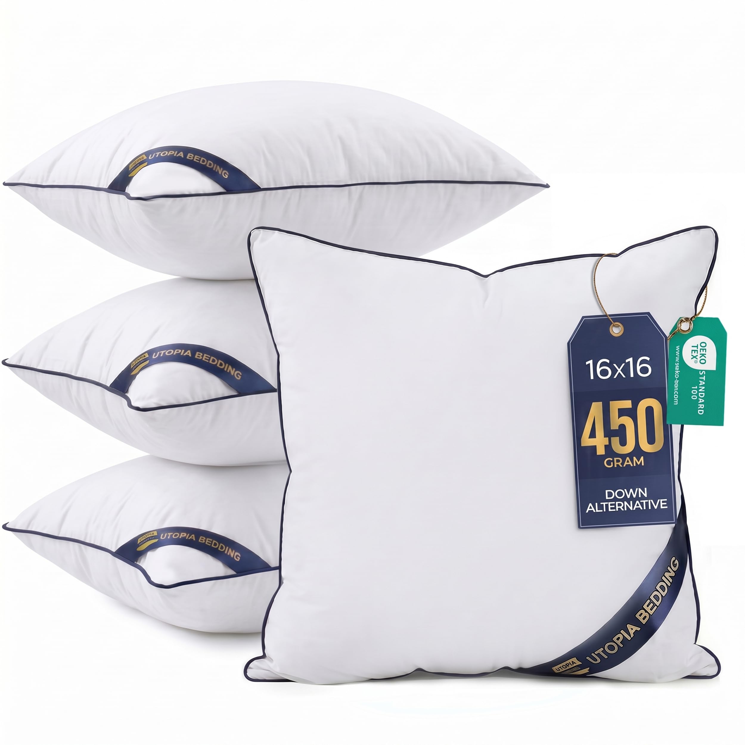 Utopia Bedding Cushion Inner Pads Cushion Stuffer Inserts, Hollowfibre Piping Pillows (4, White, 40x40 cm)