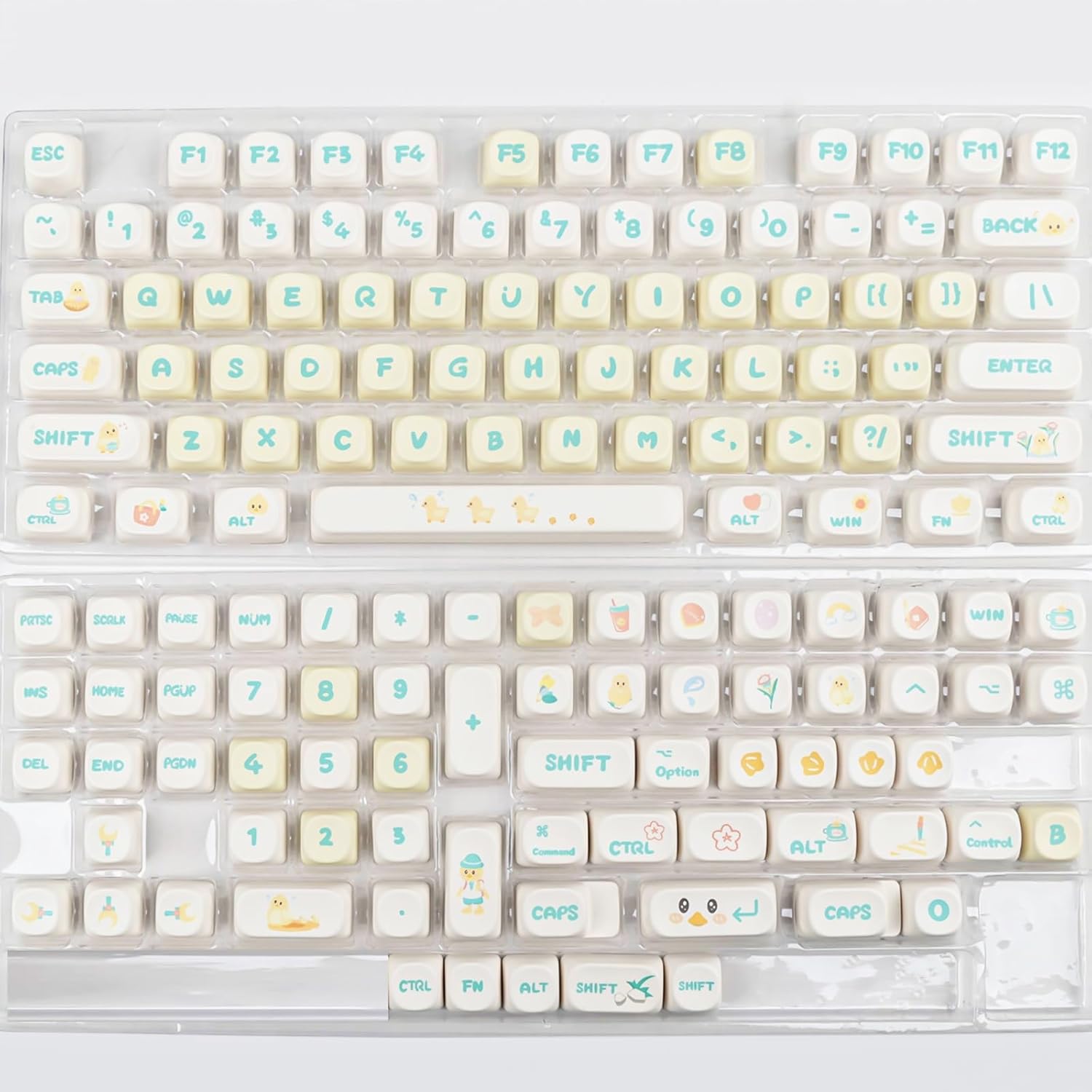 MOA Profile PBT Keycap Set, Yellow White Custom Keycaps, Dye-Sublimation Cute Duck Keycaps Suitable for Most 65% 75% 100% Gateron Cherry MX Switches Mechanical Keyboard